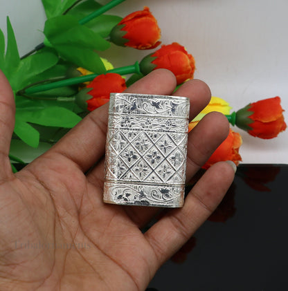 Handmade 925 sterling silver 2-in-1 tobacco and storage box by TRIBAL ORNAMENTS, with intricate silver craftsmanship for men’s accessories.