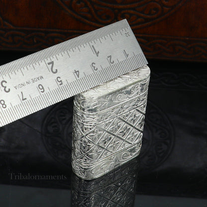 Handmade 925 sterling silver 2-in-1 tobacco and storage box by TRIBAL ORNAMENTS, featuring intricate silver details for men's accessories.