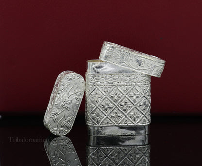 Handmade 925 sterling silver 2-in-1 tobacco and storage box by TRIBAL ORNAMENTS, featuring traditional silver craftsmanship.