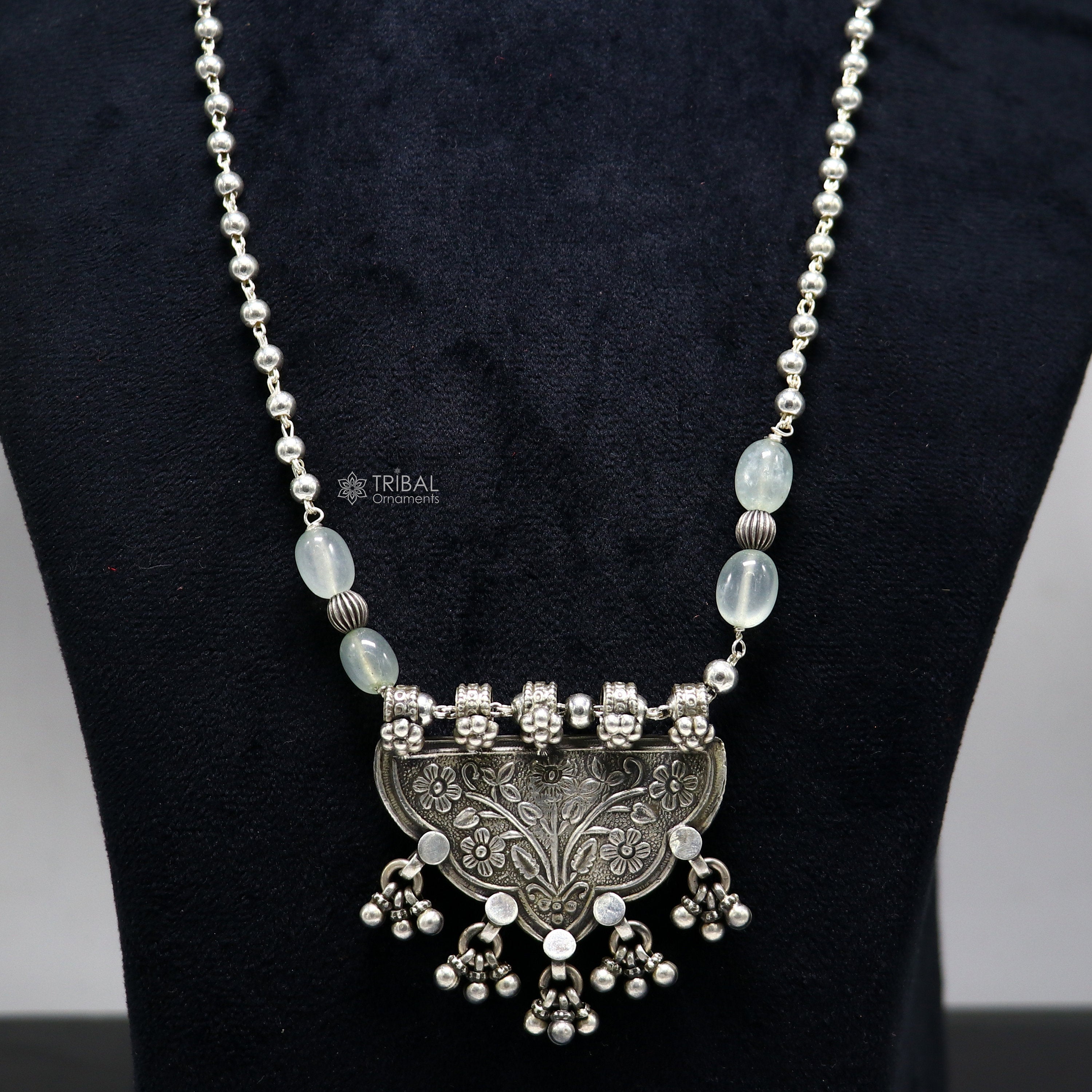925 sterling silver 4mm beaded long necklace | TRIBAL ORNAMENTS