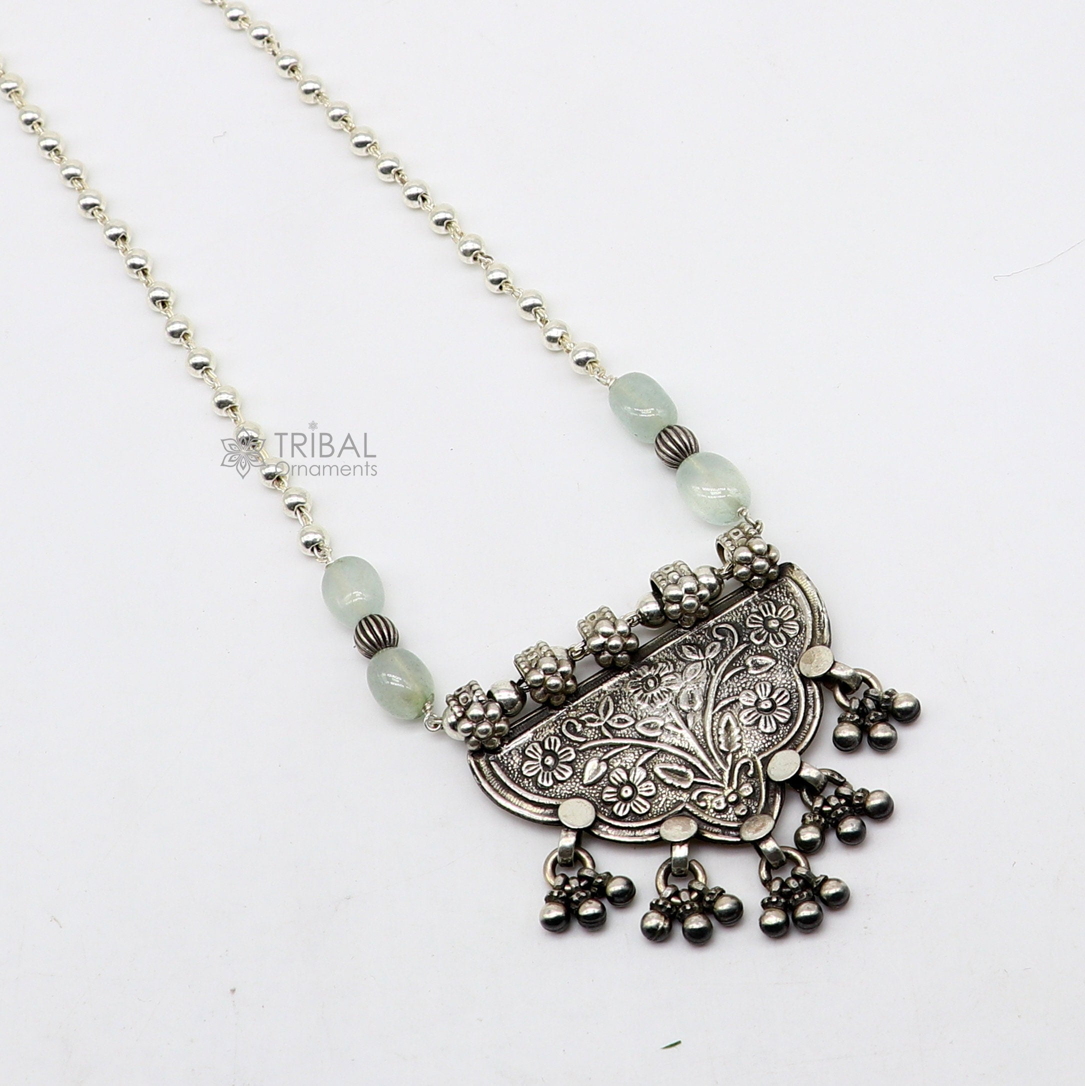 925 sterling silver 4mm beaded long necklace | TRIBAL ORNAMENTS