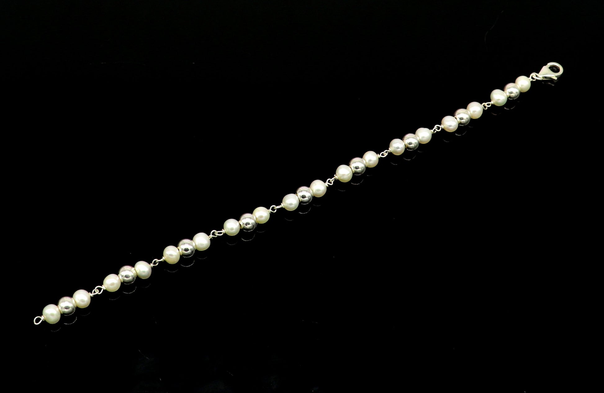 925 sterling silver handmade 5.5 mm round beads balls pearl bracelet, fabulous customized 7.5"long beaded bracelet stylish gift sbr212 - TRIBAL ORNAMENTS