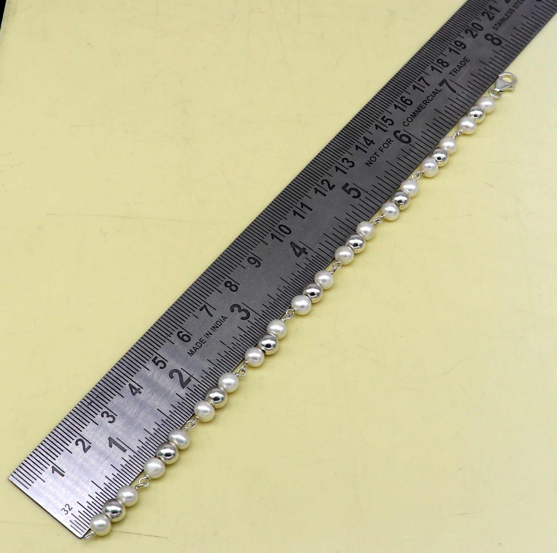 925 sterling silver handmade 5.5 mm round beads balls pearl bracelet, fabulous customized 7.5"long beaded bracelet stylish gift sbr212 - TRIBAL ORNAMENTS