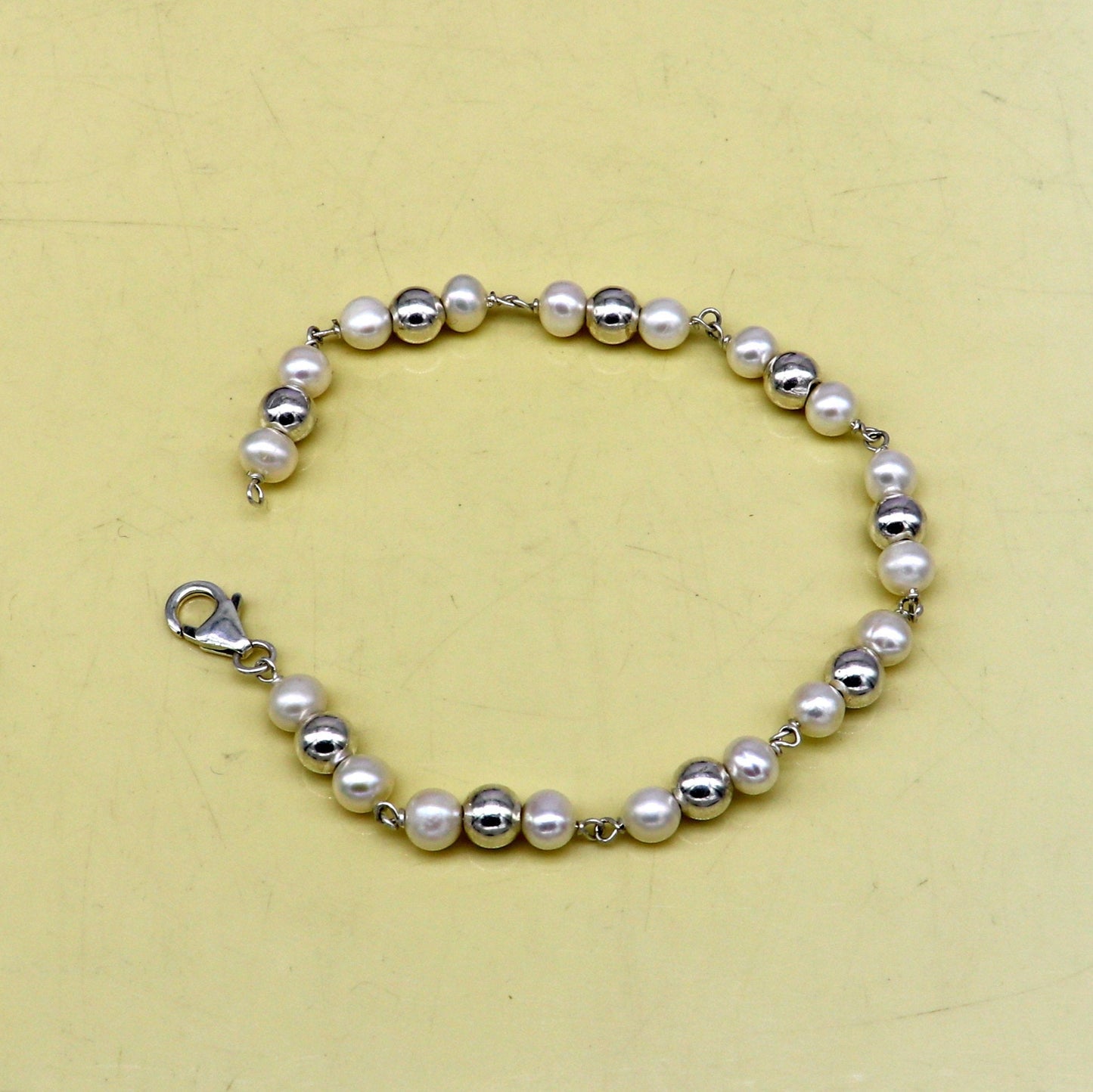 925 sterling silver handmade 5.5 mm round beads balls pearl bracelet, fabulous customized 7.5"long beaded bracelet stylish gift sbr212 - TRIBAL ORNAMENTS