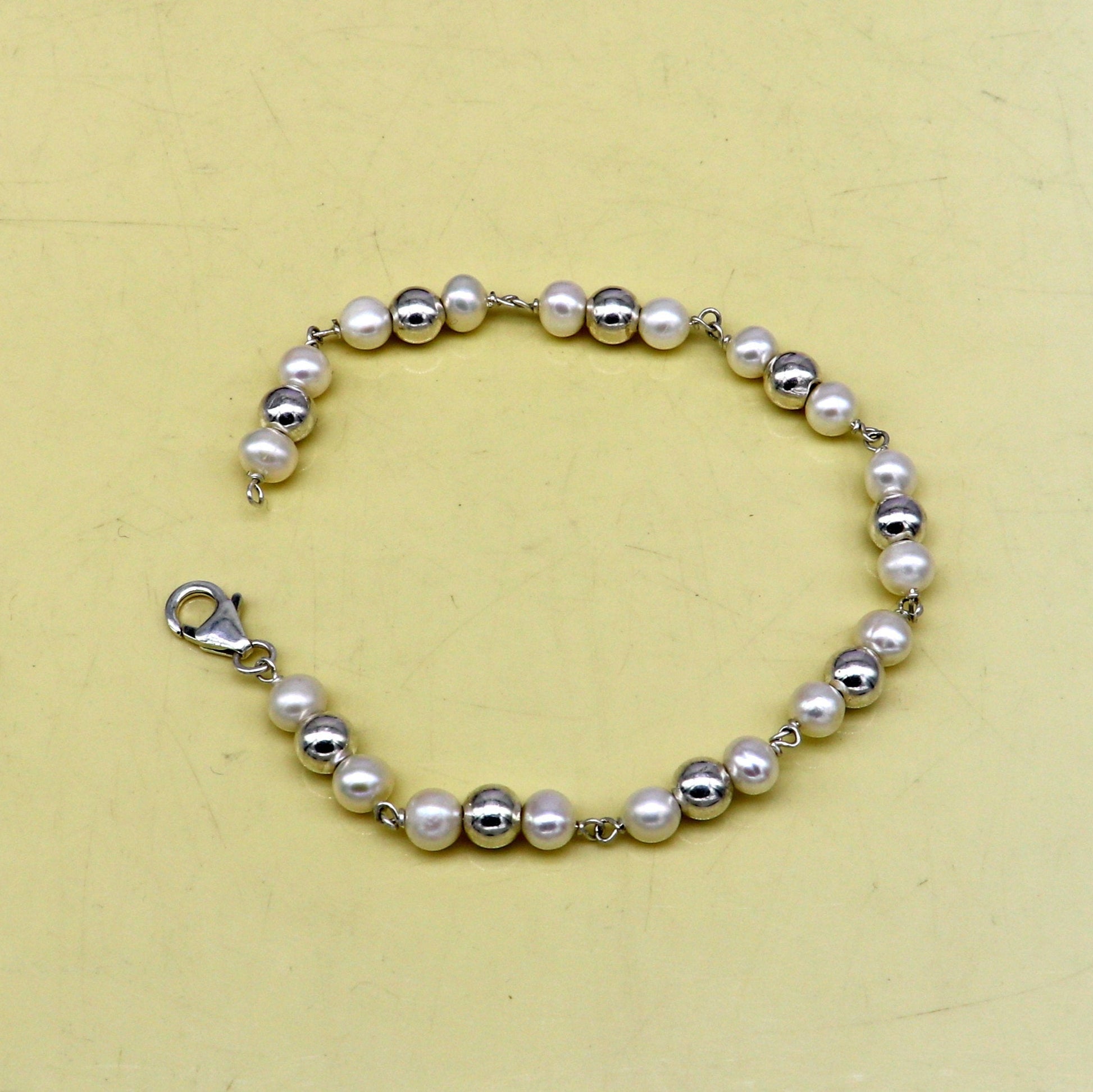925 sterling silver handmade 5.5 mm round beads balls pearl bracelet, fabulous customized 7.5"long beaded bracelet stylish gift sbr212 - TRIBAL ORNAMENTS