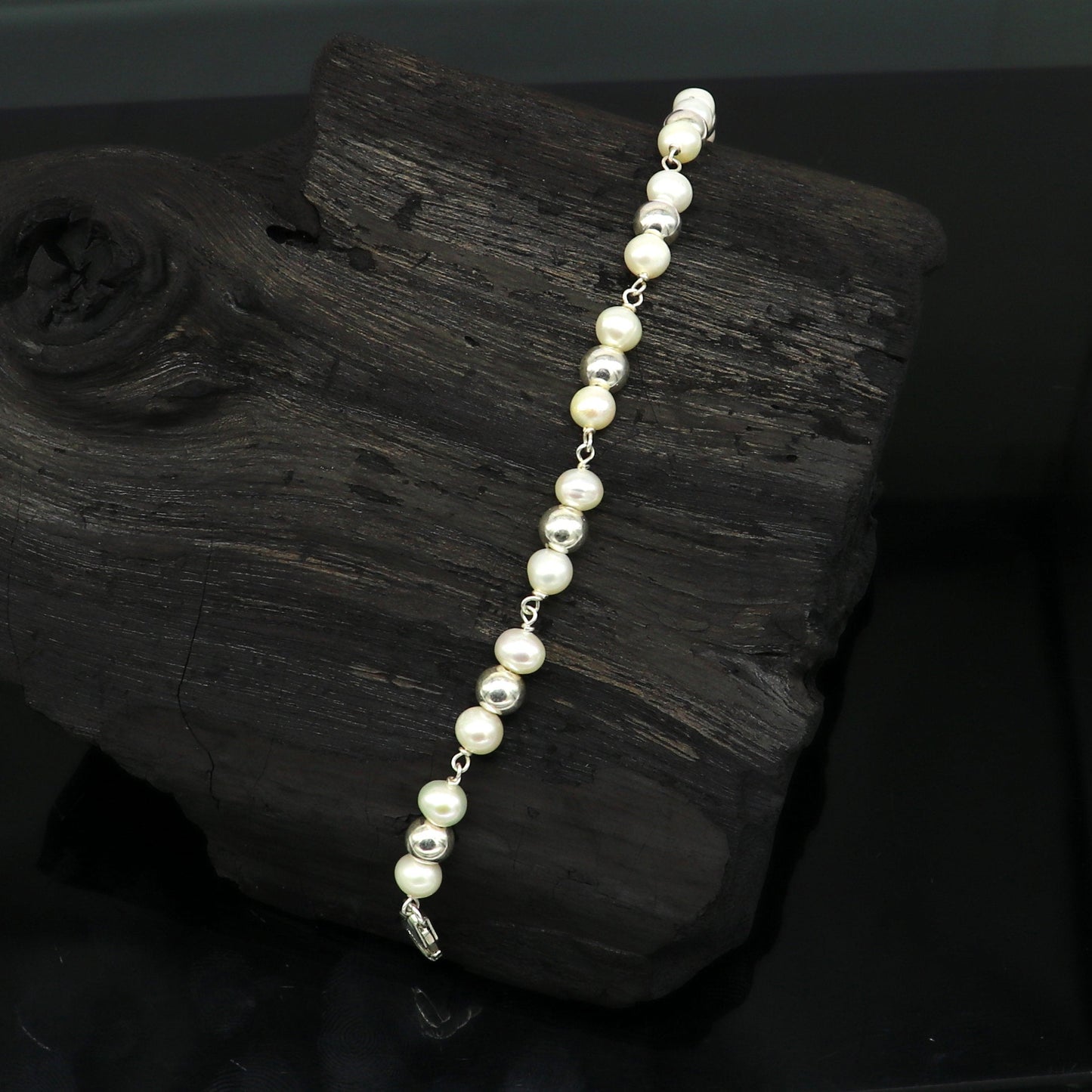 925 sterling silver handmade 5.5 mm round beads balls pearl bracelet, fabulous customized 7.5"long beaded bracelet stylish gift sbr212 - TRIBAL ORNAMENTS