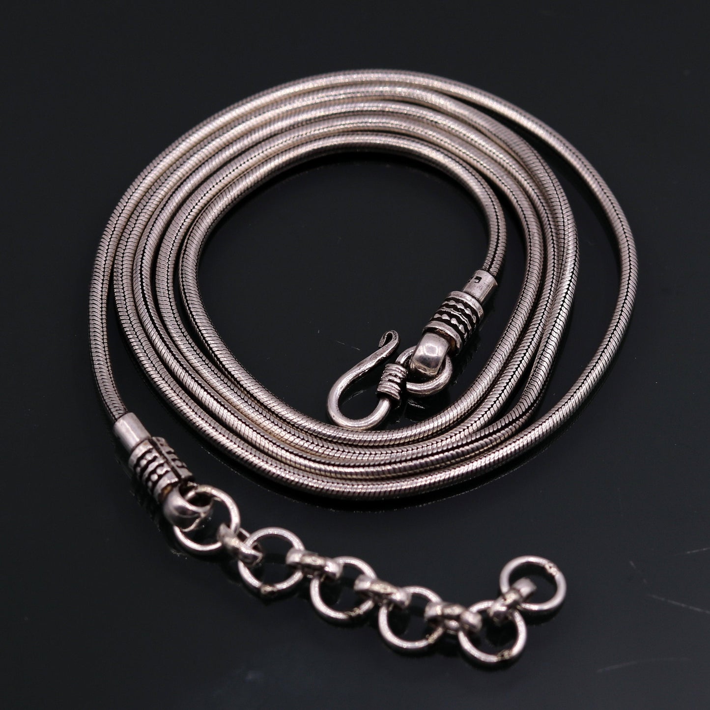 Sterling silver handmade adjustable snake chain belly chain with vintage antique design, 36 to 38 inches, ideal for belly dance.