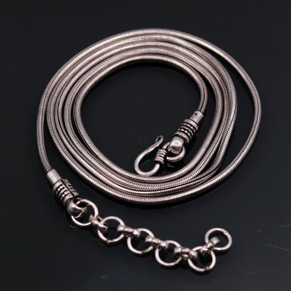 Sterling silver handmade adjustable snake chain belly chain with vintage antique design, 36 to 38 inches, ideal for belly dance.