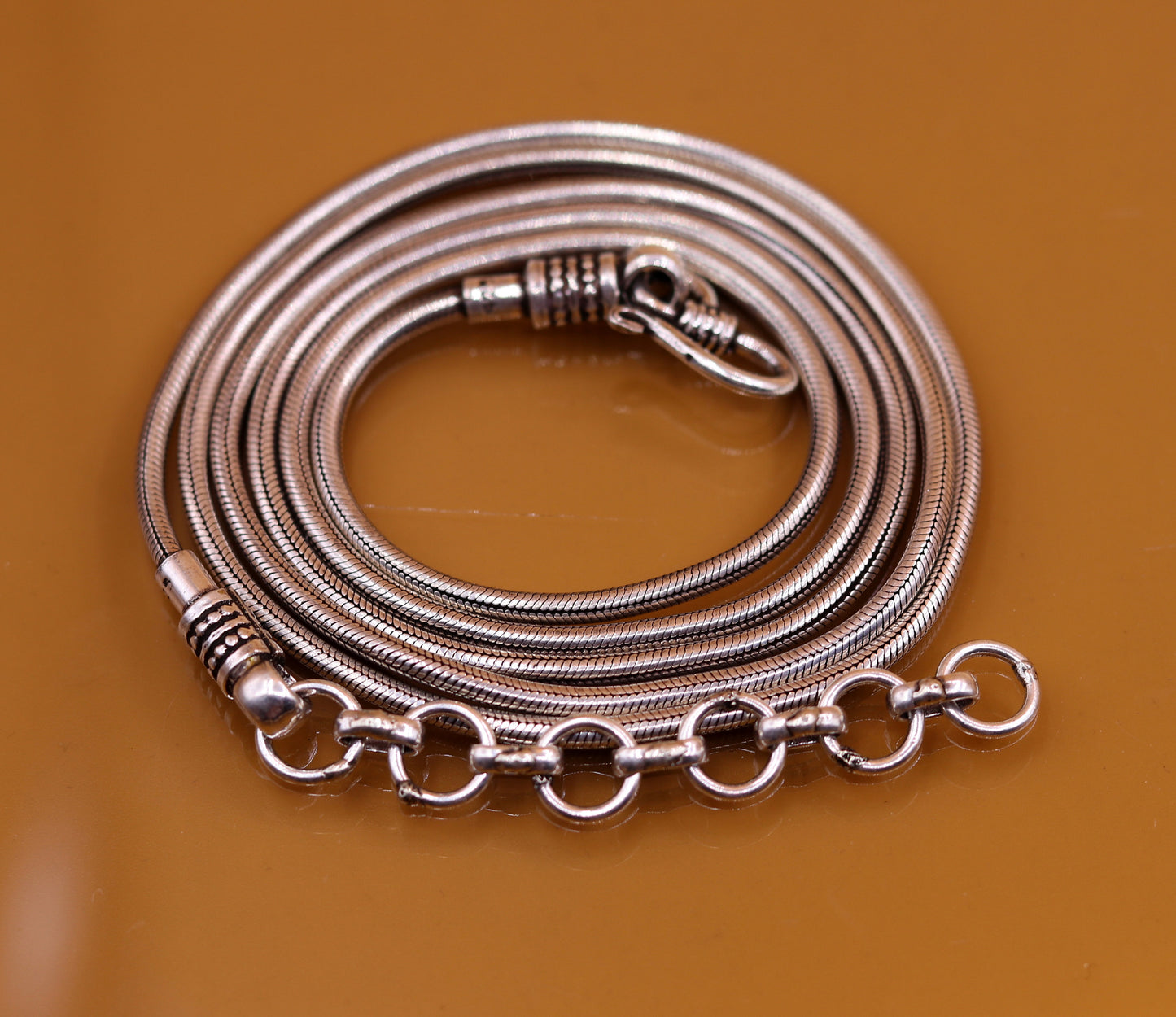 Sterling silver handmade adjustable snake chain belly chain, vintage antique design, 36-38 inches for belly dance accessories.