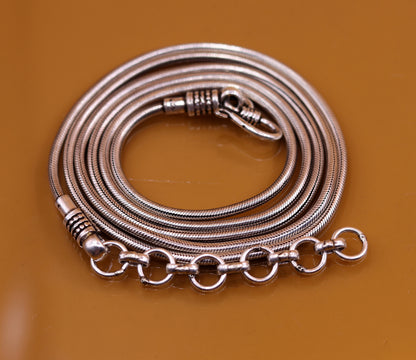 Sterling silver handmade adjustable snake chain belly chain, vintage antique design, 36-38 inches for belly dance accessories.