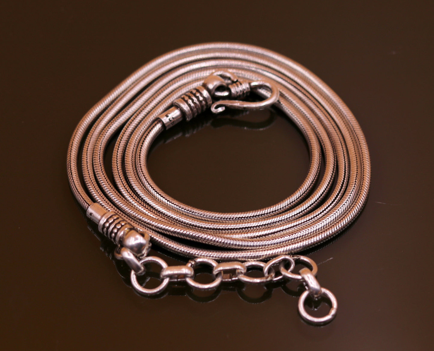 Sterling silver handmade adjustable snake chain belly dance belt, vintage antique design, 36-38 inches long, tribal ornament style