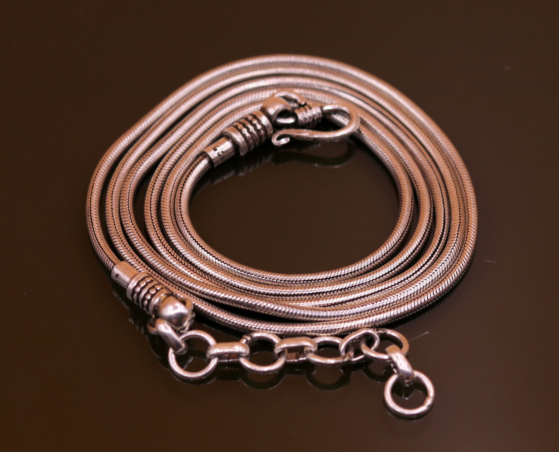 Sterling silver handmade adjustable snake chain belly dance belt, vintage antique design, 36-38 inches long, tribal ornament style