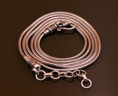 Sterling silver handmade adjustable snake chain belly dance belt, vintage antique design, 36-38 inches long, tribal ornament style