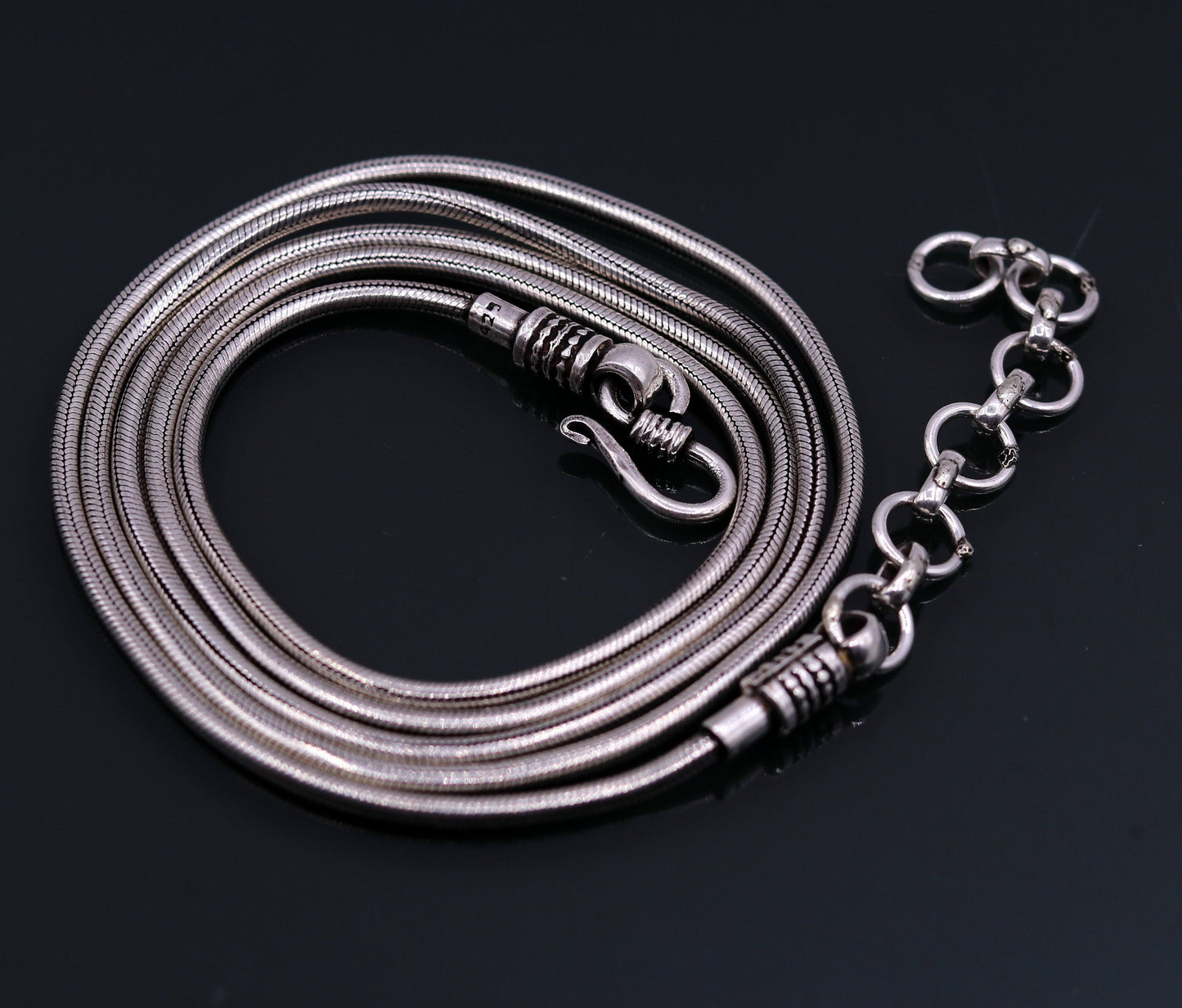 925 Sterling silver handmade adjustable snake chain belly chain with vintage antique design, perfect for belly dance accessories.
