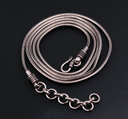 925 Sterling silver adjustable snake chain belly chain with vintage antique design for belly dance, 36 to 38 inches long.