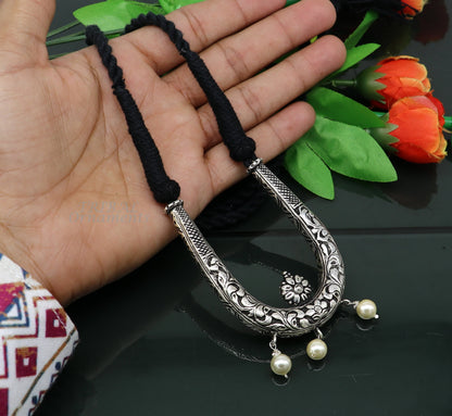 925 sterling silver adjustable necklace from TRIBAL ORNAMENTS featuring traditional cultural design and delicate jewelry style.