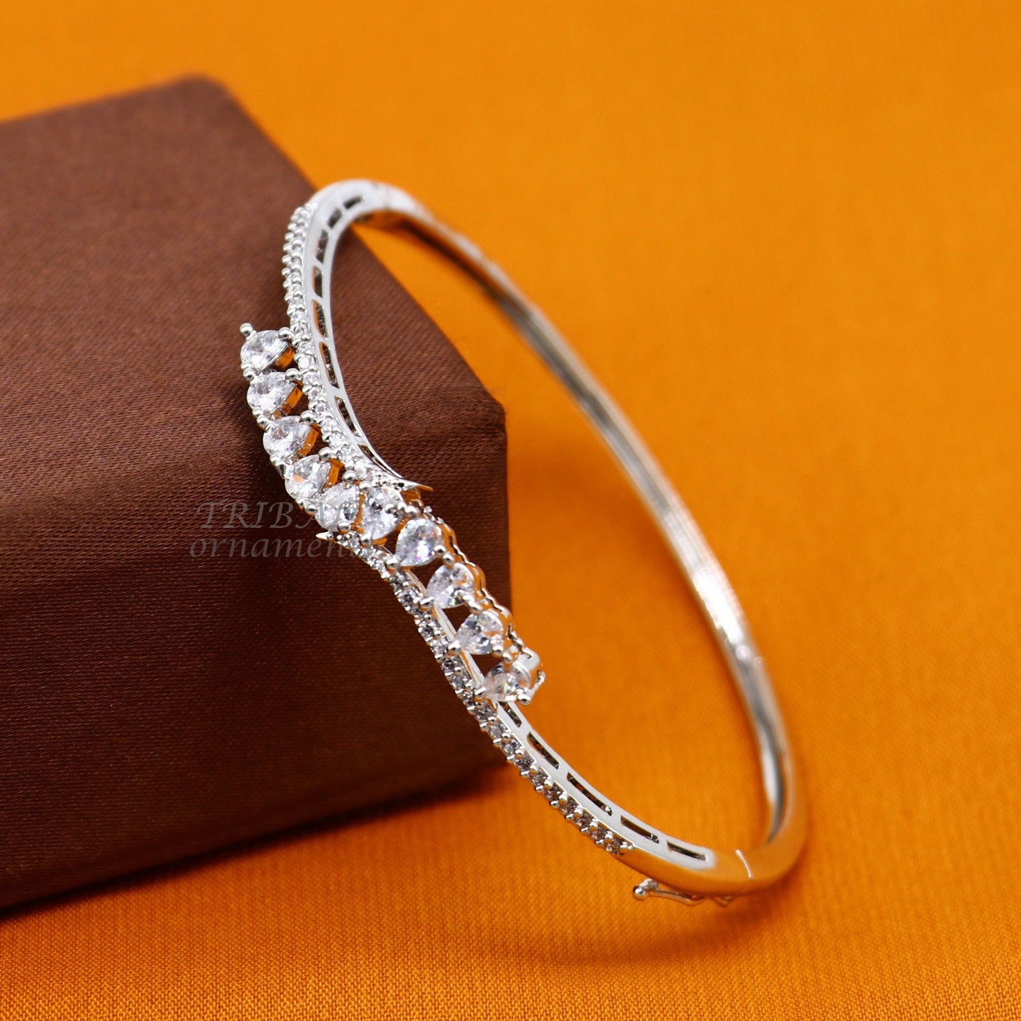 925 sterling silver handmade amazing cubic zircon cuff bangle bracelet kada customized brides girl's jewelry cuff89 - TRIBAL ORNAMENTS