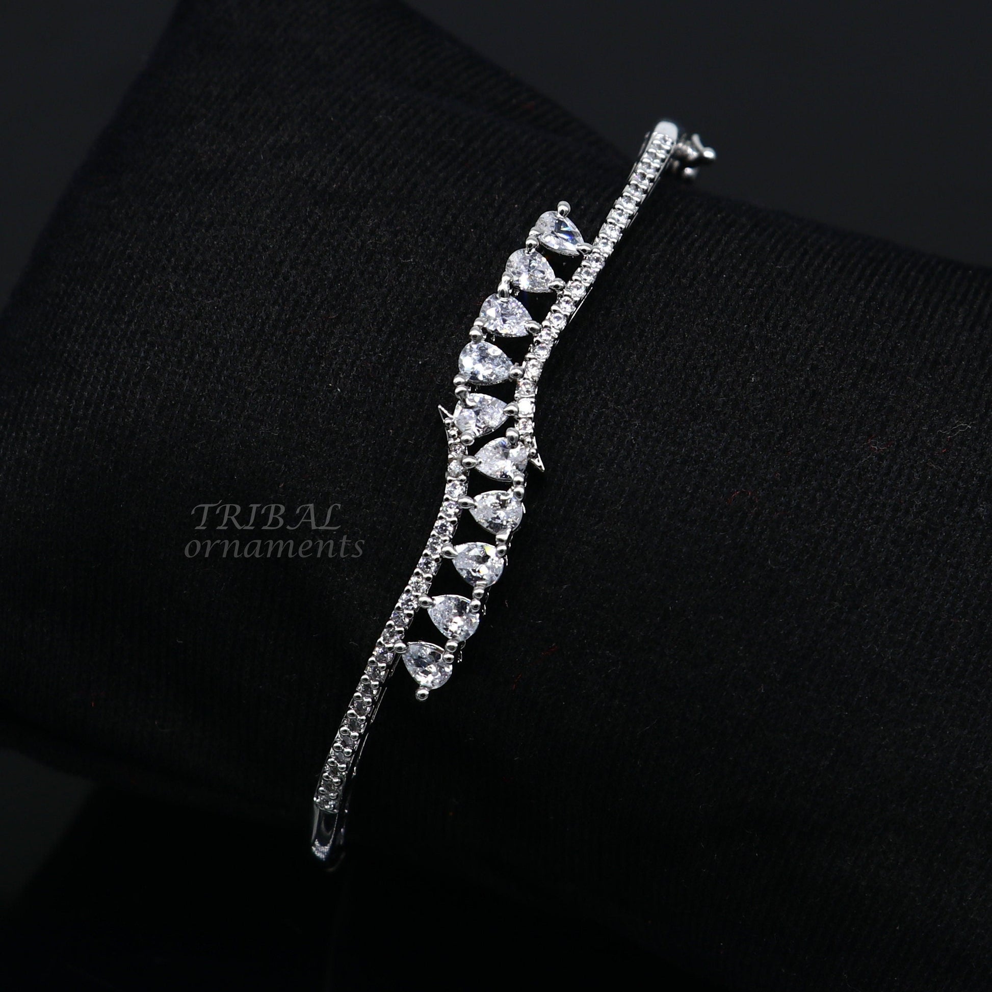 925 sterling silver handmade amazing cubic zircon cuff bangle bracelet kada customized brides girl's jewelry cuff89 - TRIBAL ORNAMENTS