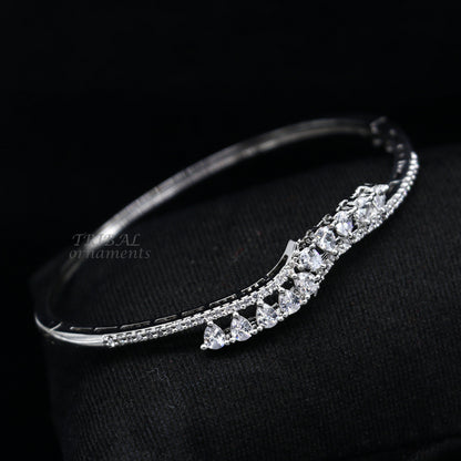925 sterling silver handmade amazing cubic zircon cuff bangle bracelet kada customized brides girl's jewelry cuff89 - TRIBAL ORNAMENTS
