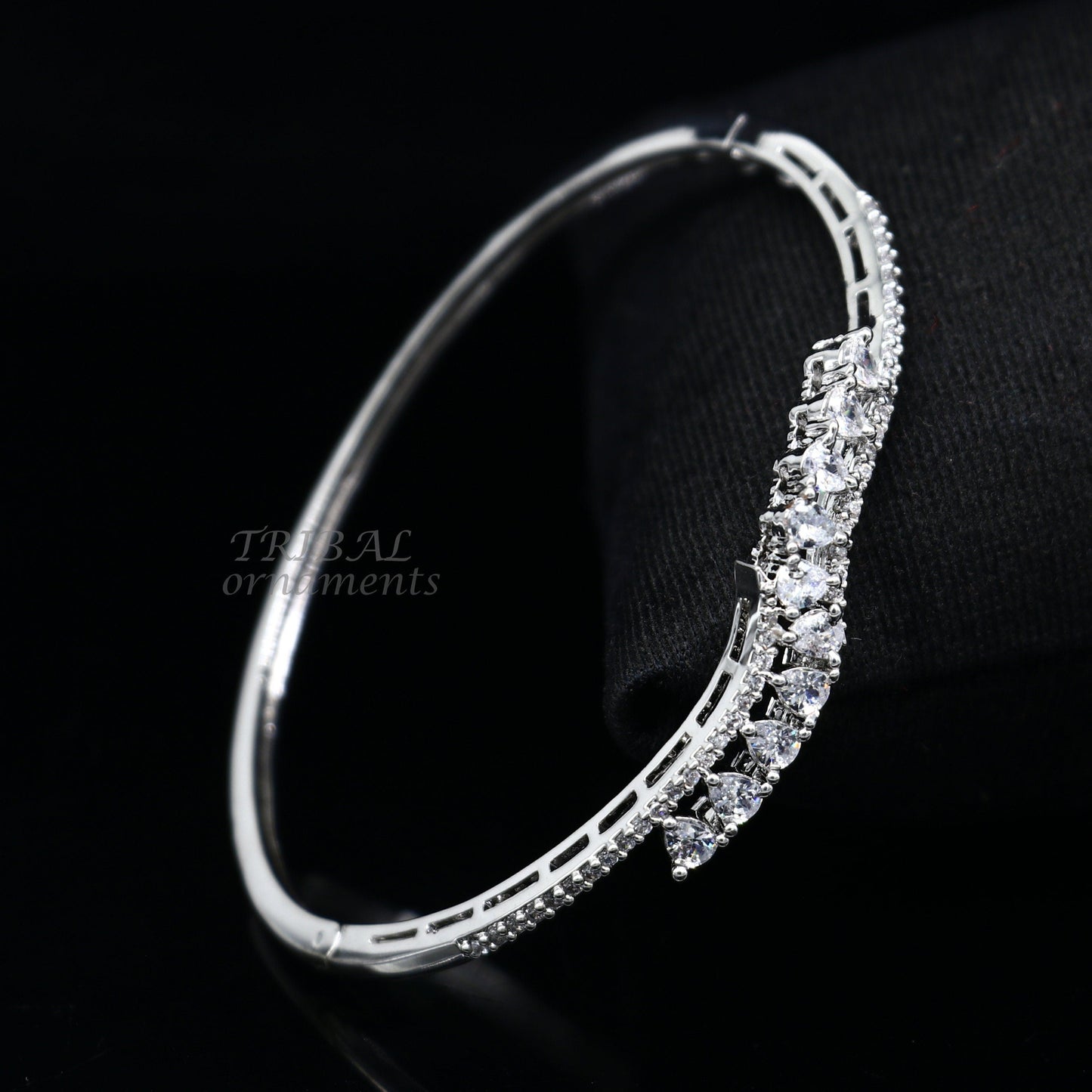 925 sterling silver handmade amazing cubic zircon cuff bangle bracelet kada customized brides girl's jewelry cuff89 - TRIBAL ORNAMENTS