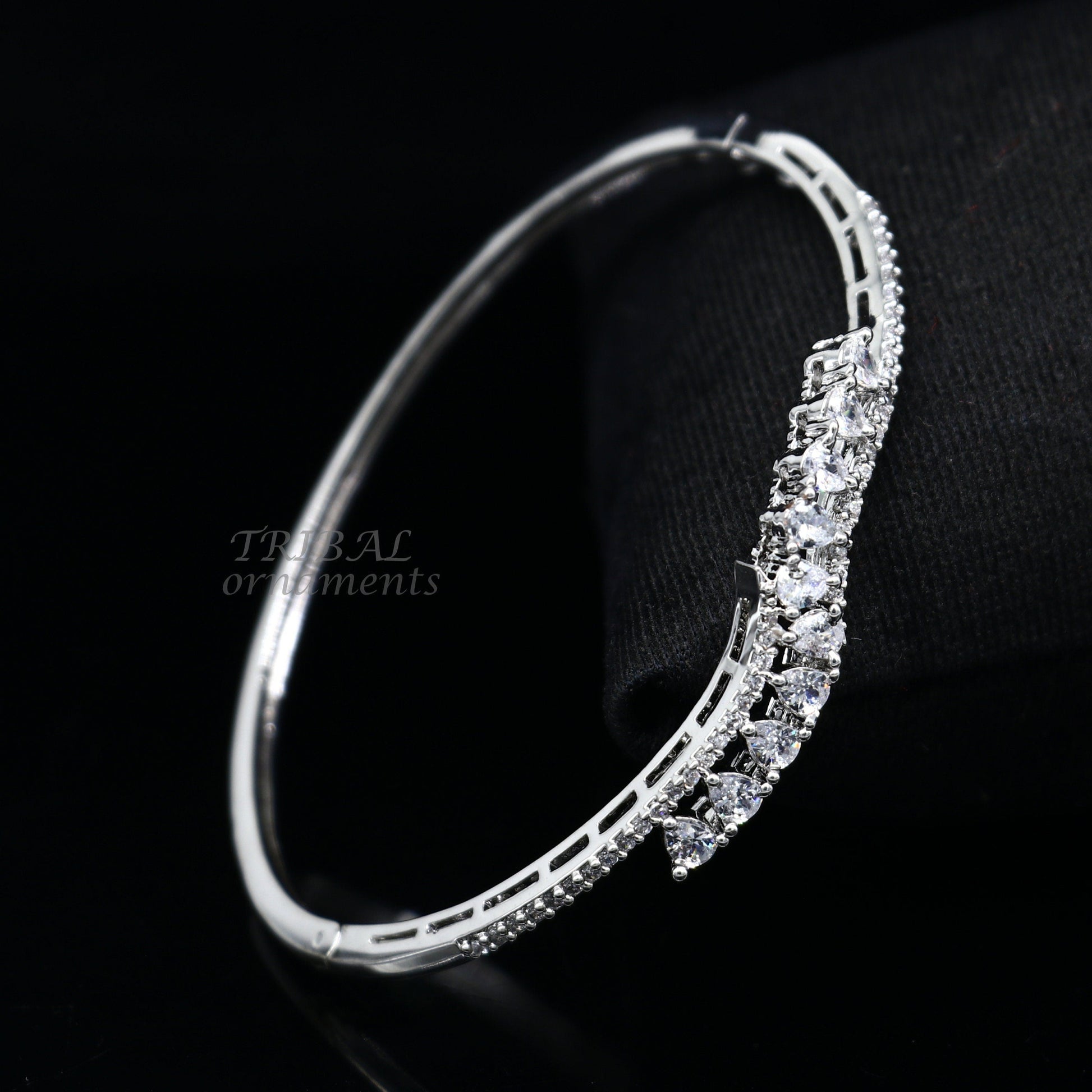 925 sterling silver handmade amazing cubic zircon cuff bangle bracelet kada customized brides girl's jewelry cuff89 - TRIBAL ORNAMENTS