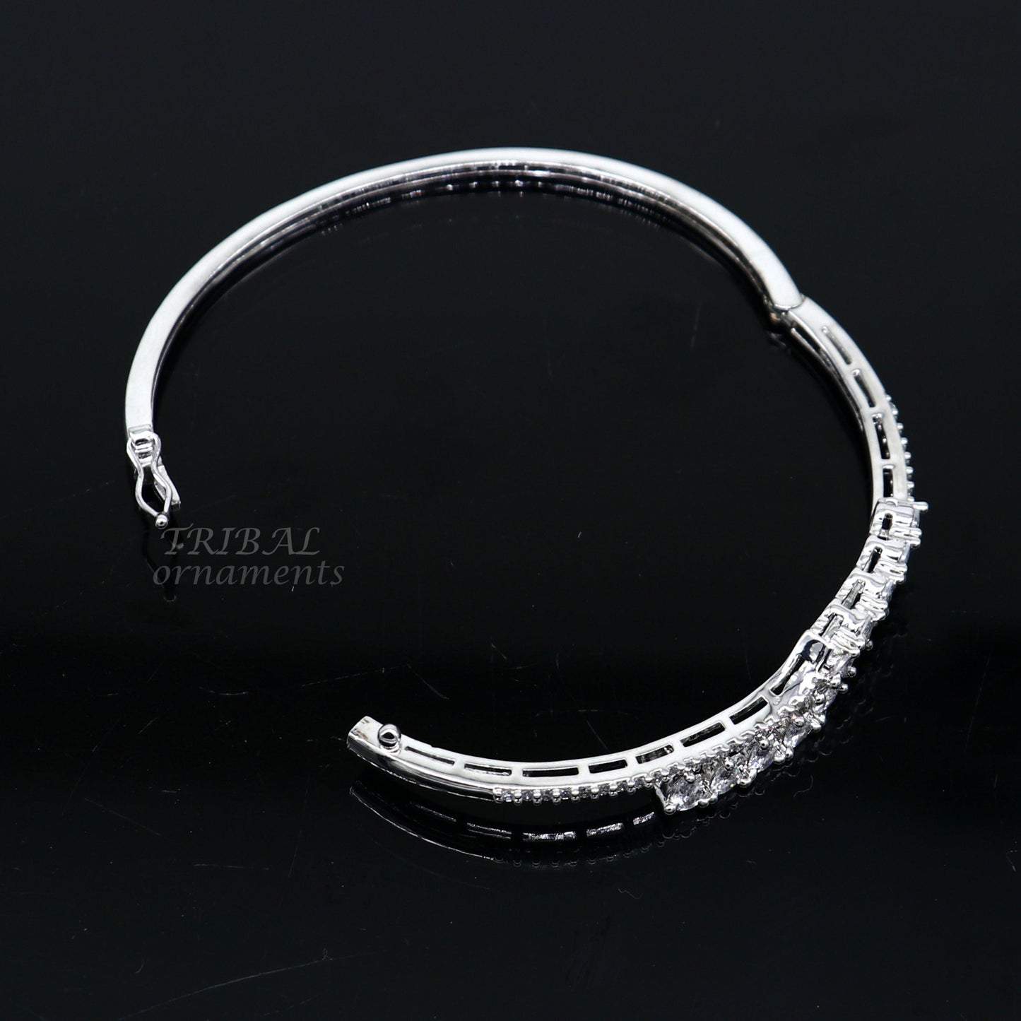 925 sterling silver handmade amazing cubic zircon cuff bangle bracelet kada customized brides girl's jewelry cuff89 - TRIBAL ORNAMENTS