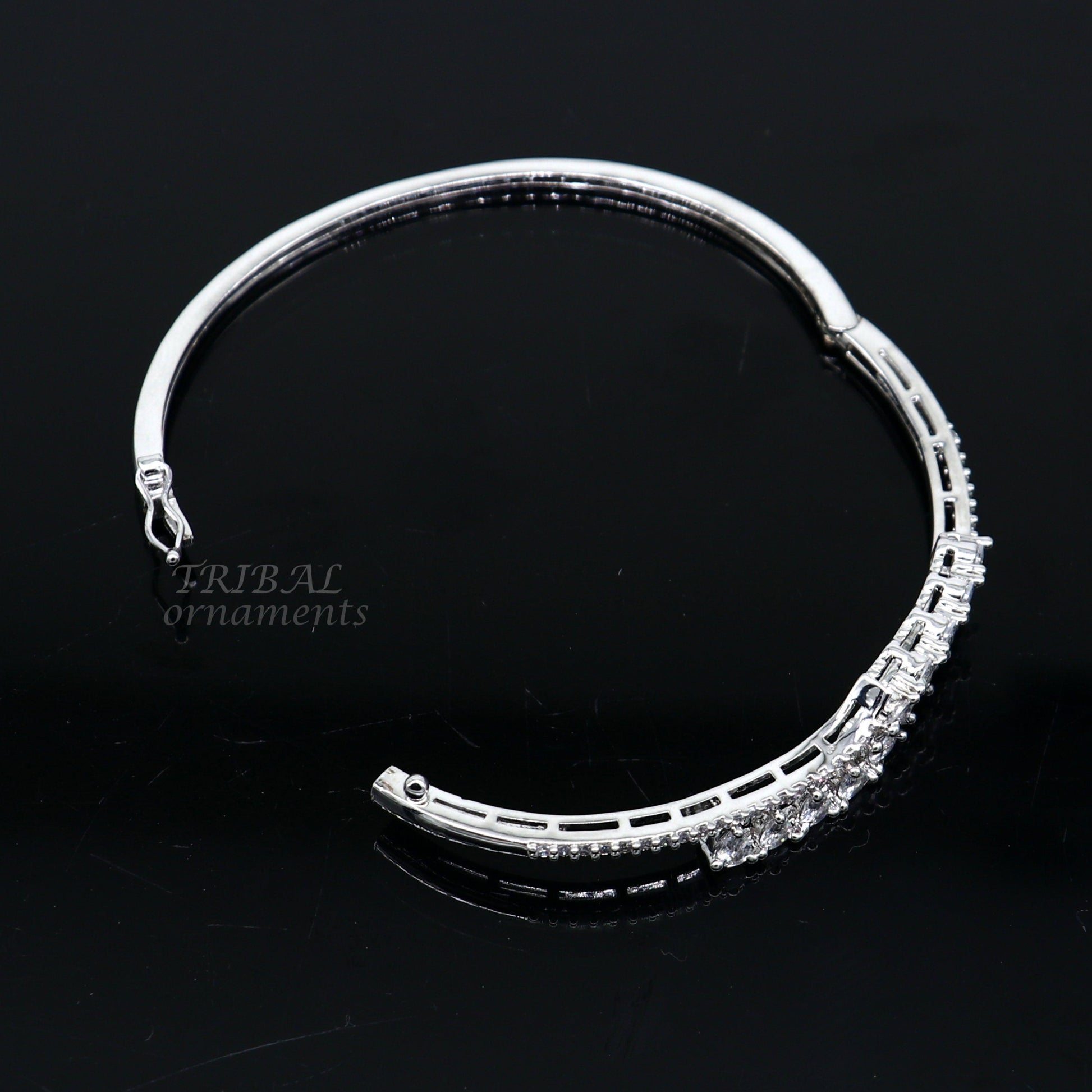 925 sterling silver handmade amazing cubic zircon cuff bangle bracelet kada customized brides girl's jewelry cuff89 - TRIBAL ORNAMENTS