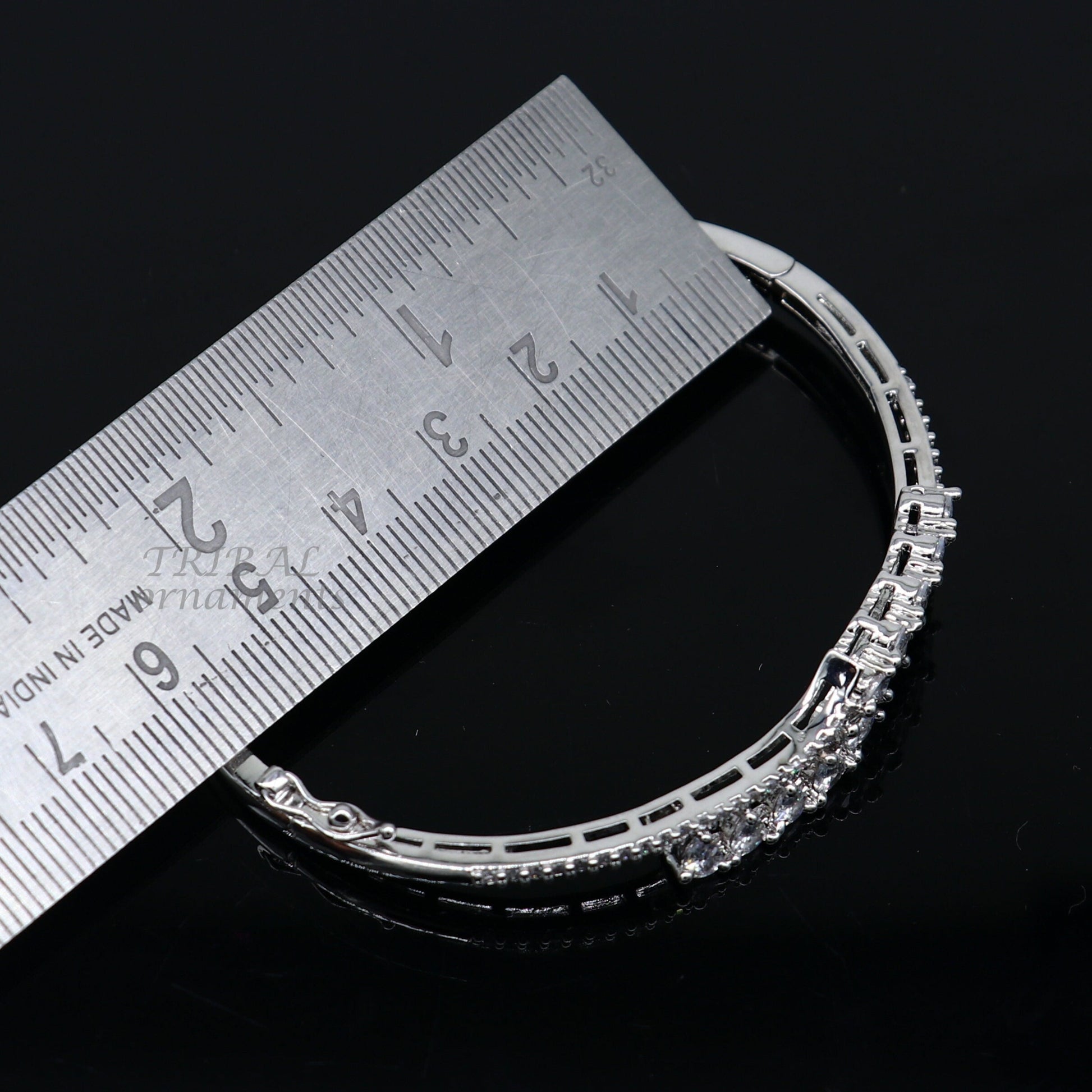 925 sterling silver handmade amazing cubic zircon cuff bangle bracelet kada customized brides girl's jewelry cuff89 - TRIBAL ORNAMENTS