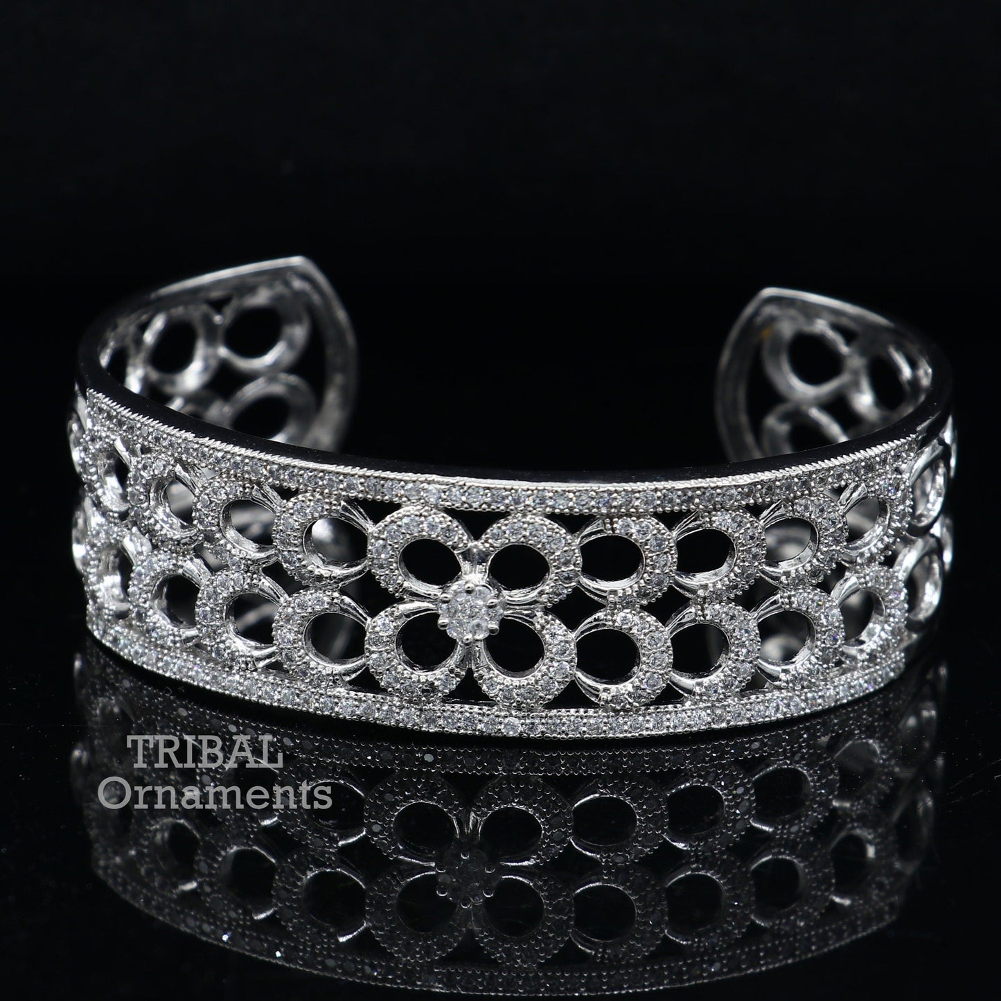 925 sterling silver handmade amazing cubic zircon stone adjustable cuff bangle bracelet kada customized girl's jewelry cuff80 - TRIBAL ORNAMENTS