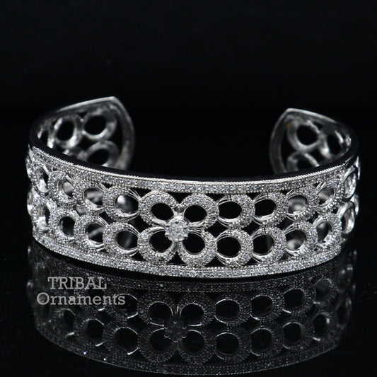 925 sterling silver handmade amazing cubic zircon stone adjustable cuff bangle bracelet kada customized girl's jewelry cuff80 - TRIBAL ORNAMENTS