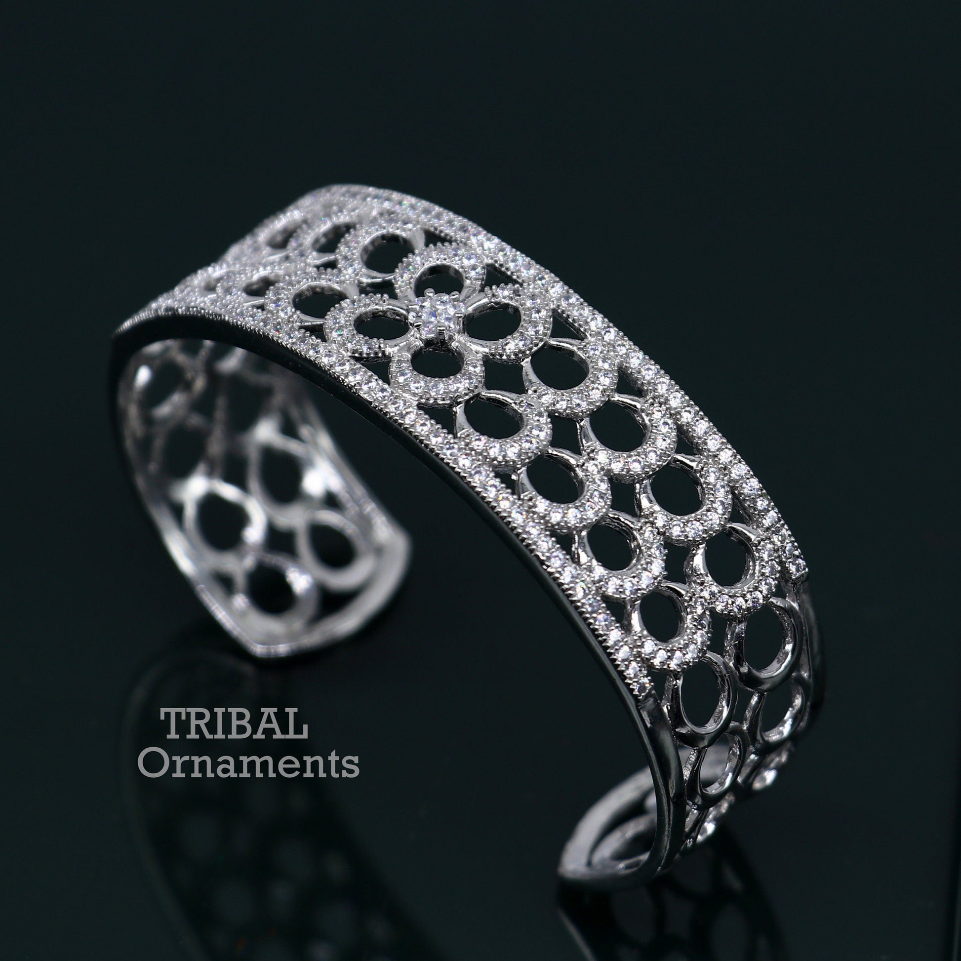 925 sterling silver handmade amazing cubic zircon stone adjustable cuff bangle bracelet kada customized girl's jewelry cuff80 - TRIBAL ORNAMENTS