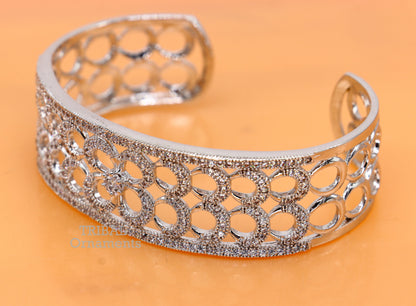 Sterling silver cuff bracelet with cubic zircon stone, adjustable design, girls jewelry, handmade by TRIBAL ORNAMENTS.