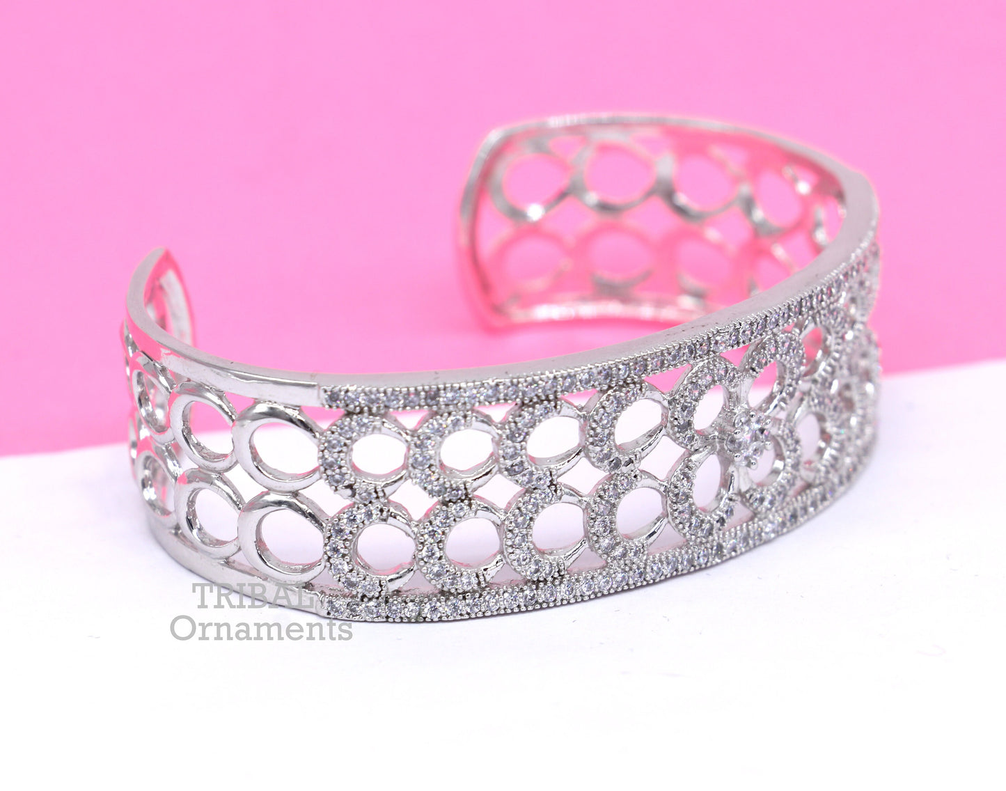 925 sterling silver handmade amazing cubic zircon stone adjustable cuff bangle bracelet kada customized girl's jewelry cuff80 - TRIBAL ORNAMENTS