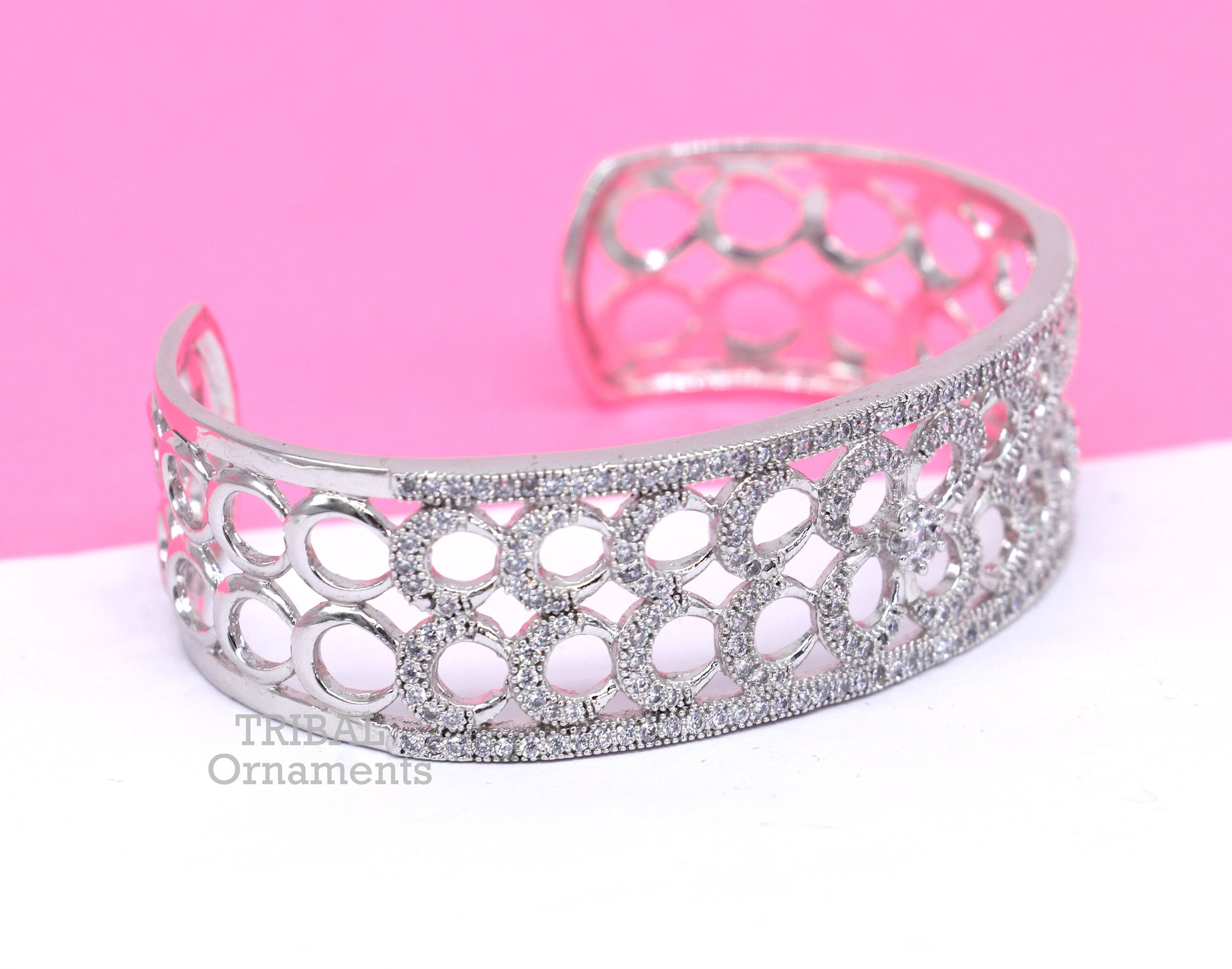 925 sterling silver handmade amazing cubic zircon stone adjustable cuff bangle bracelet kada customized girl's jewelry cuff80 - TRIBAL ORNAMENTS