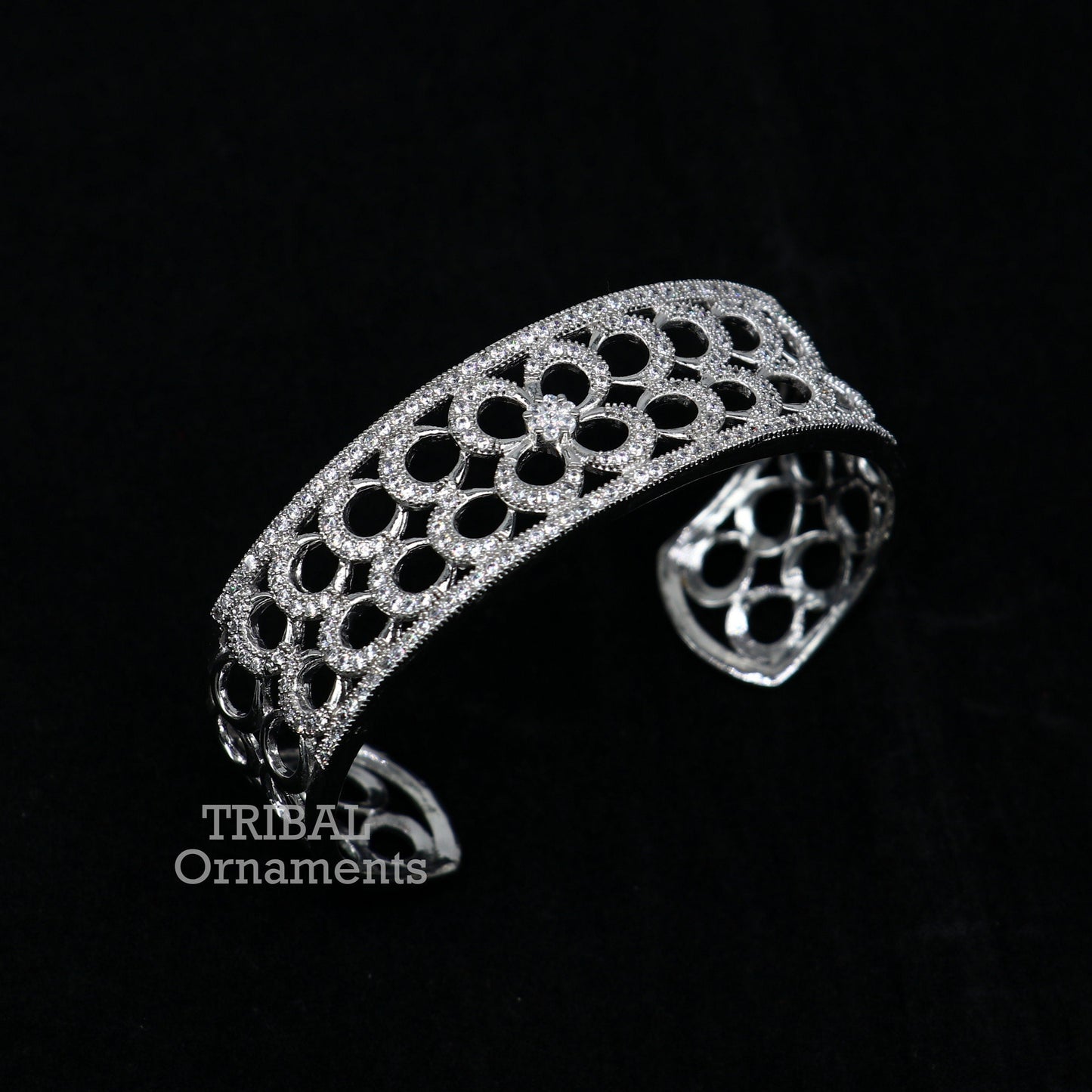 925 sterling silver handmade amazing cubic zircon stone adjustable cuff bangle bracelet kada customized girl's jewelry cuff80 - TRIBAL ORNAMENTS