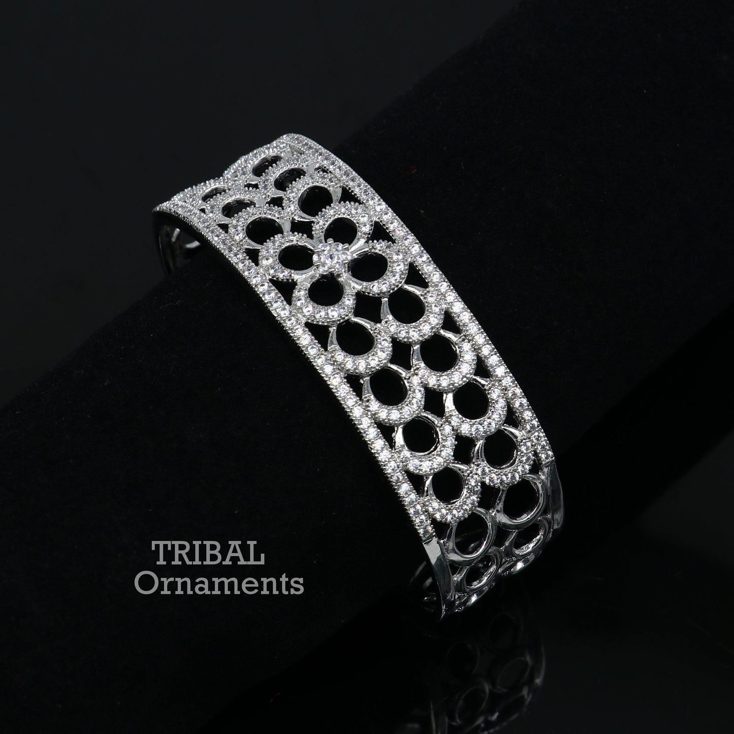 925 sterling silver handmade amazing cubic zircon stone adjustable cuff bangle bracelet kada customized girl's jewelry cuff80 - TRIBAL ORNAMENTS