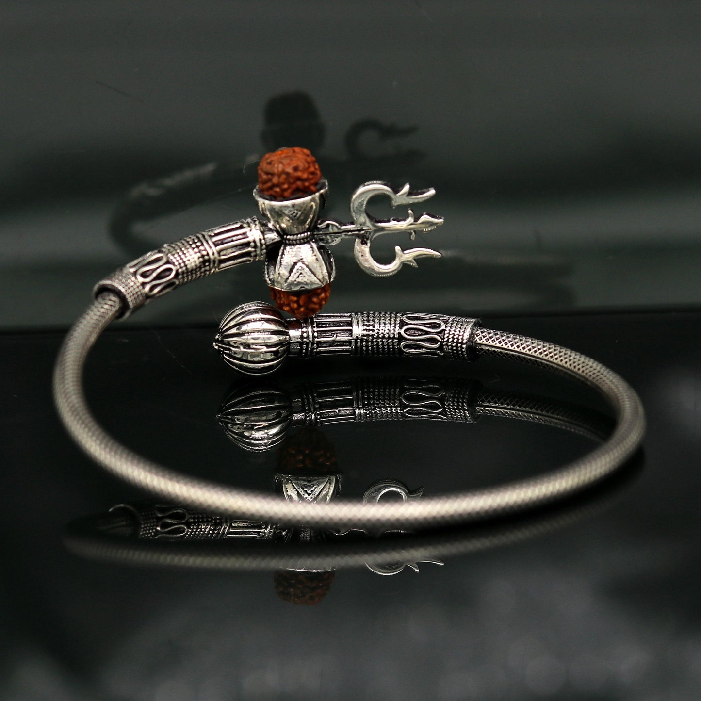 925 sterling silver handmade amazing customized lord shiva bangle bracelet, excellent trident trishul with rudraksha unisex jewelry nssk15 - TRIBAL ORNAMENTS