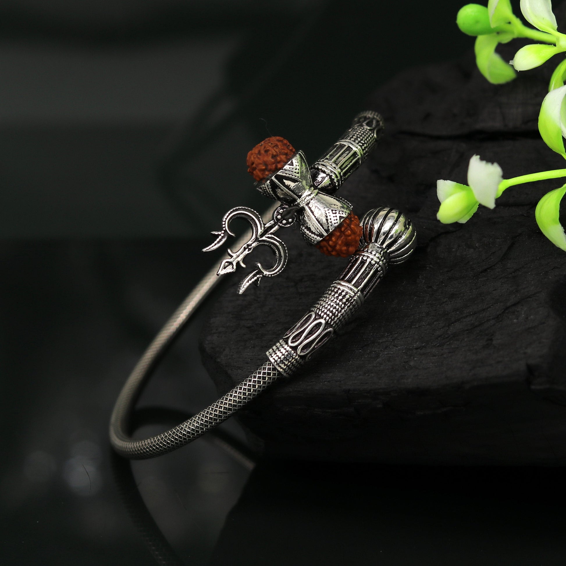 925 sterling silver handmade amazing customized lord shiva bangle bracelet, excellent trident trishul with rudraksha unisex jewelry nssk15 - TRIBAL ORNAMENTS