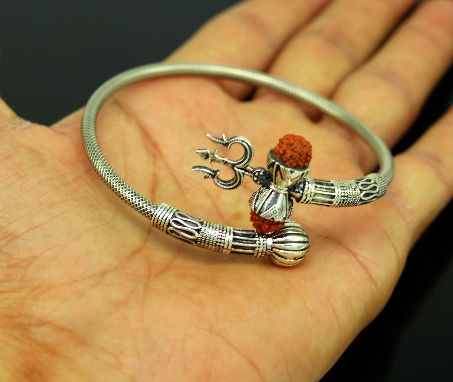 925 sterling silver handmade amazing customized lord shiva bangle bracelet, excellent trident trishul with rudraksha unisex jewelry nssk15 - TRIBAL ORNAMENTS