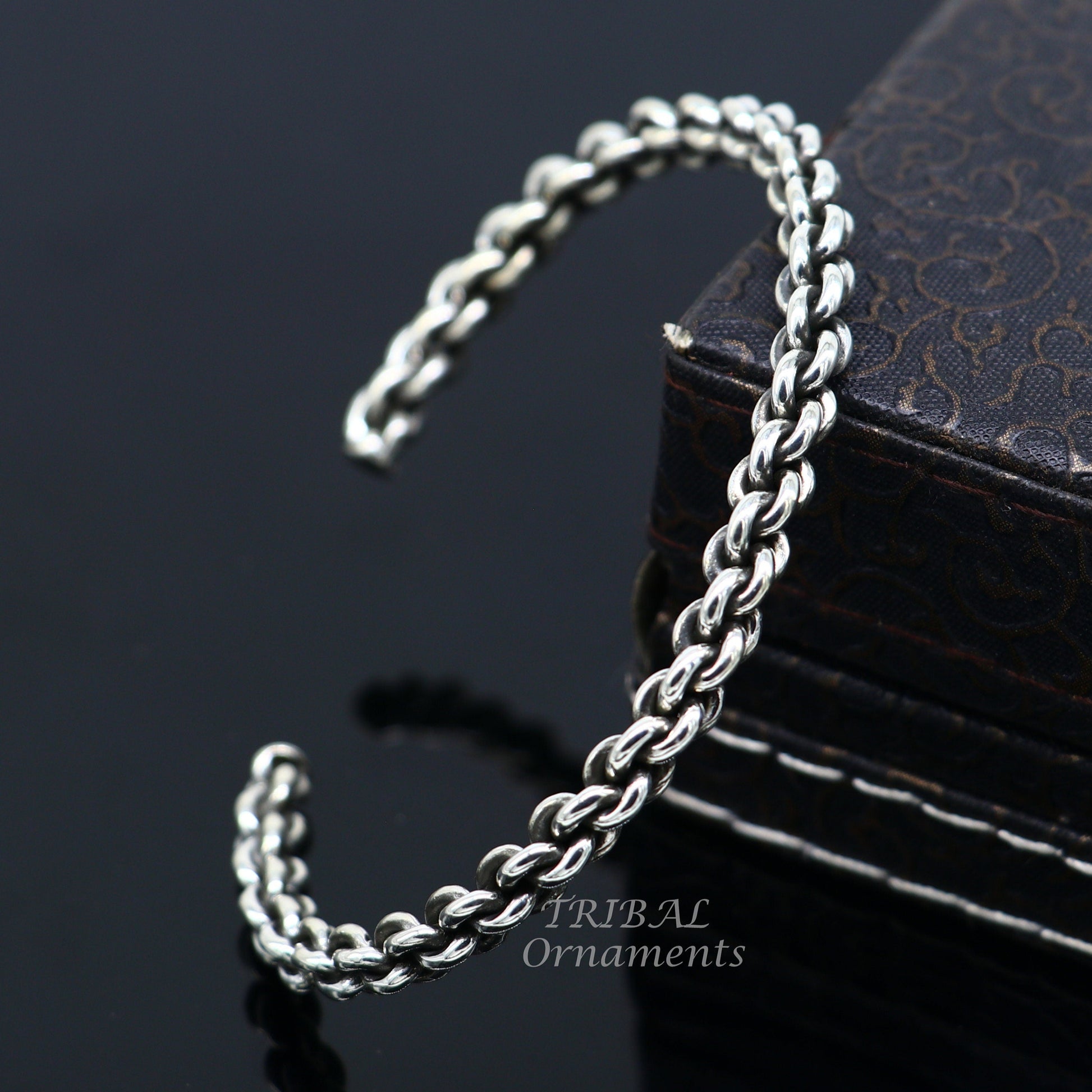 925 sterling silver handmade amazing customized solid bracelet kada, excellent gifting girl's or boy's bracelet stylish gifting kada cuff105 - TRIBAL ORNAMENTS