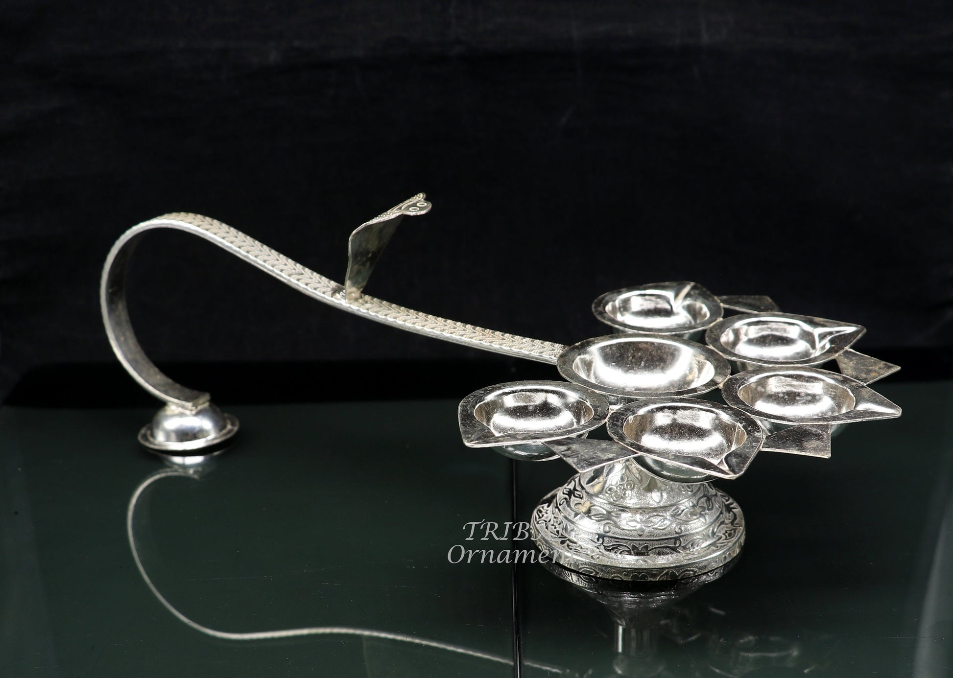 925 Sterling silver handmade amazing design 5 lamp arti, amazing handcrafting work home decor temple puja article figurine su857 - TRIBAL ORNAMENTS