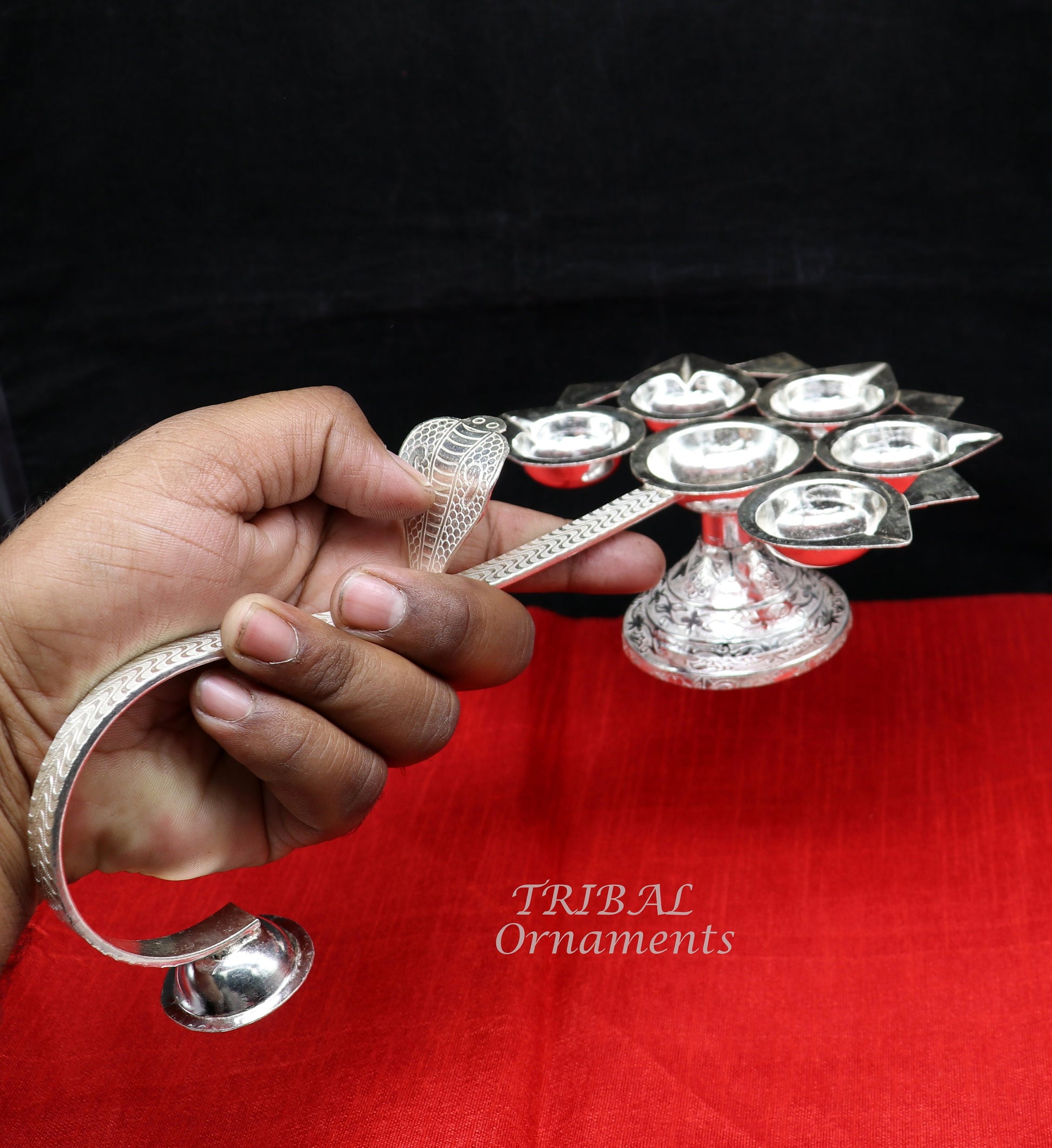 925 Sterling silver handmade amazing design 5 lamp arti, amazing handcrafting work home decor temple puja article figurine su857 - TRIBAL ORNAMENTS