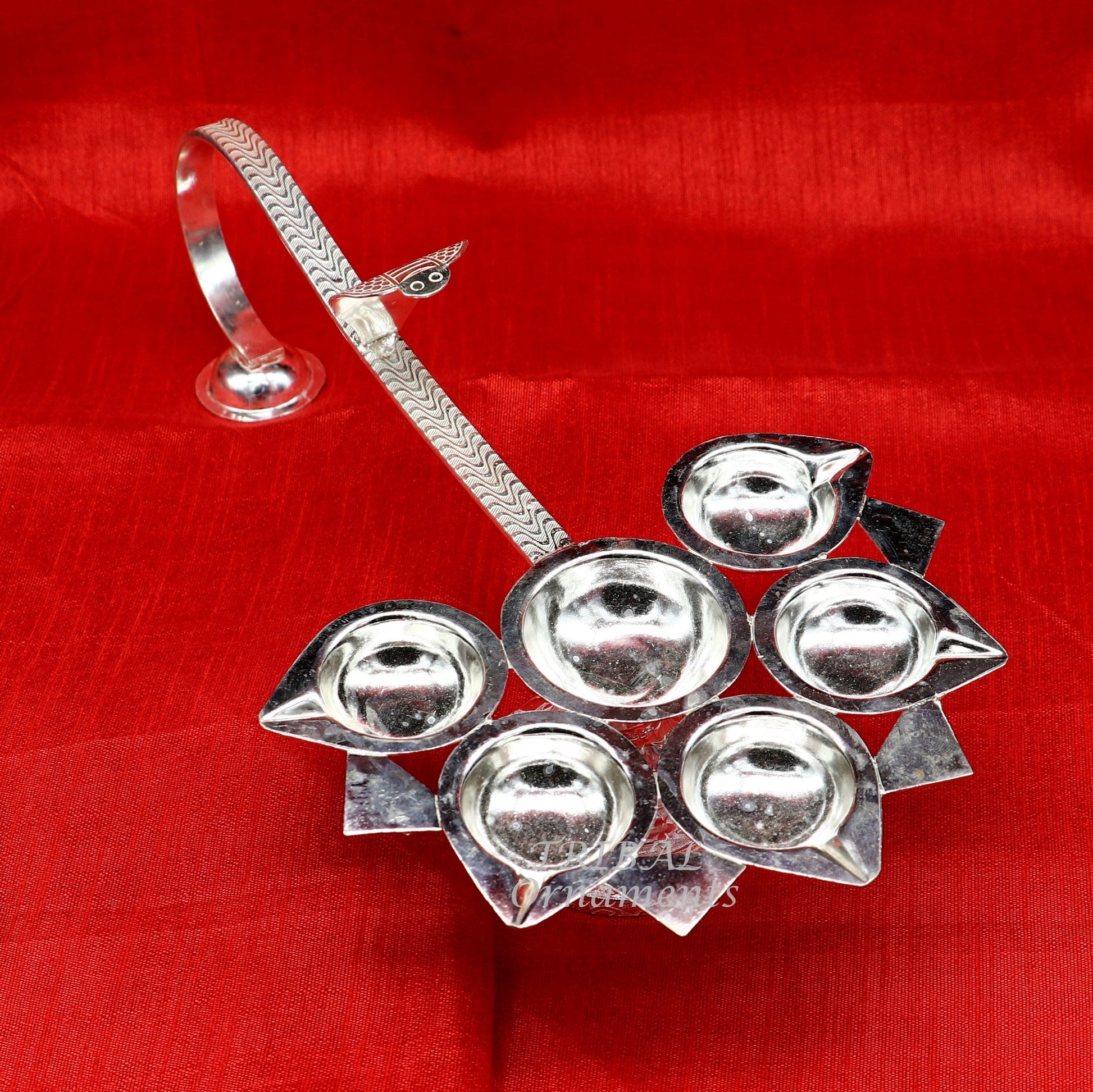 925 Sterling silver handmade amazing design 5 lamp arti, amazing handcrafting work home decor temple puja article figurine su857 - TRIBAL ORNAMENTS
