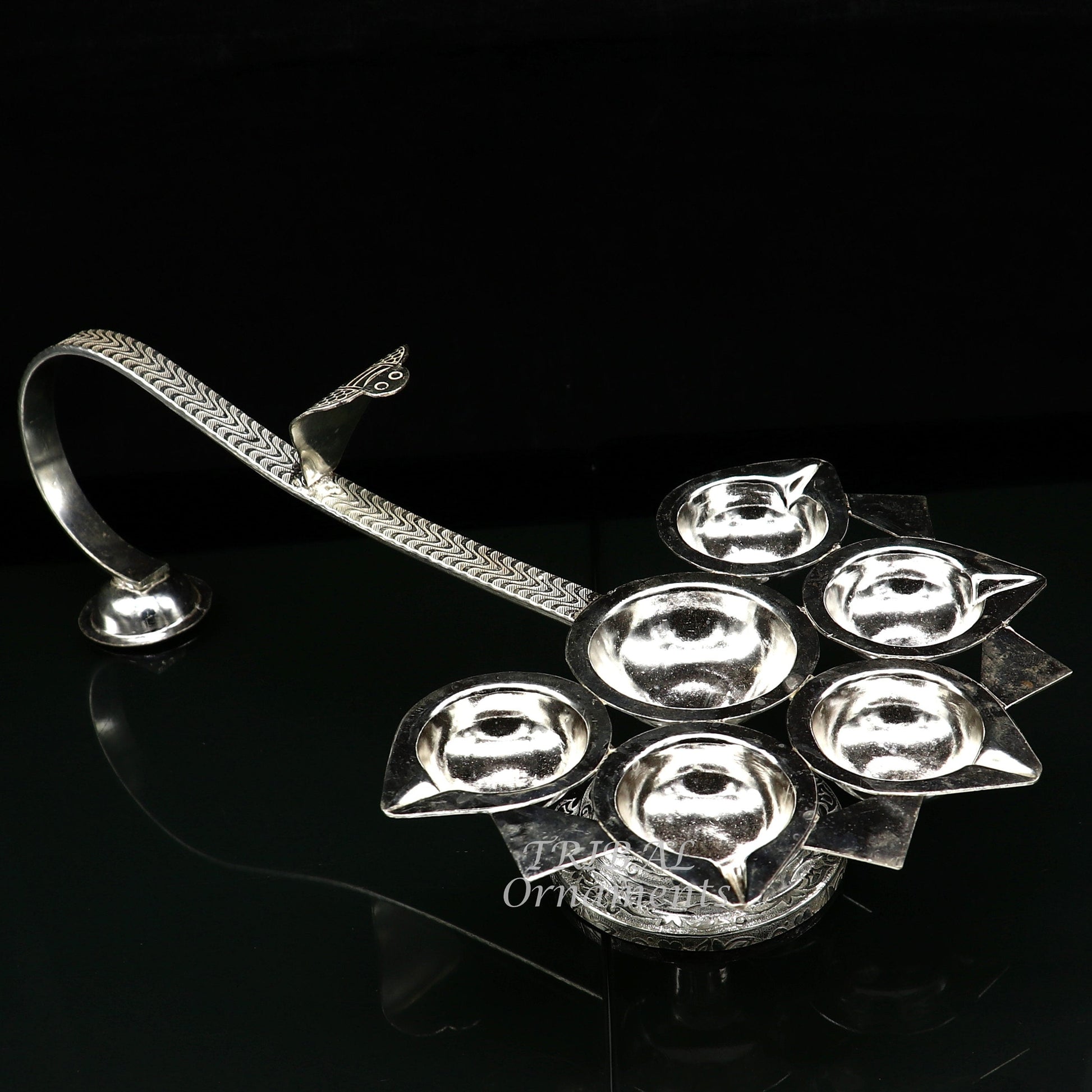 925 Sterling silver handmade amazing design 5 lamp arti, amazing handcrafting work home decor temple puja article figurine su857 - TRIBAL ORNAMENTS