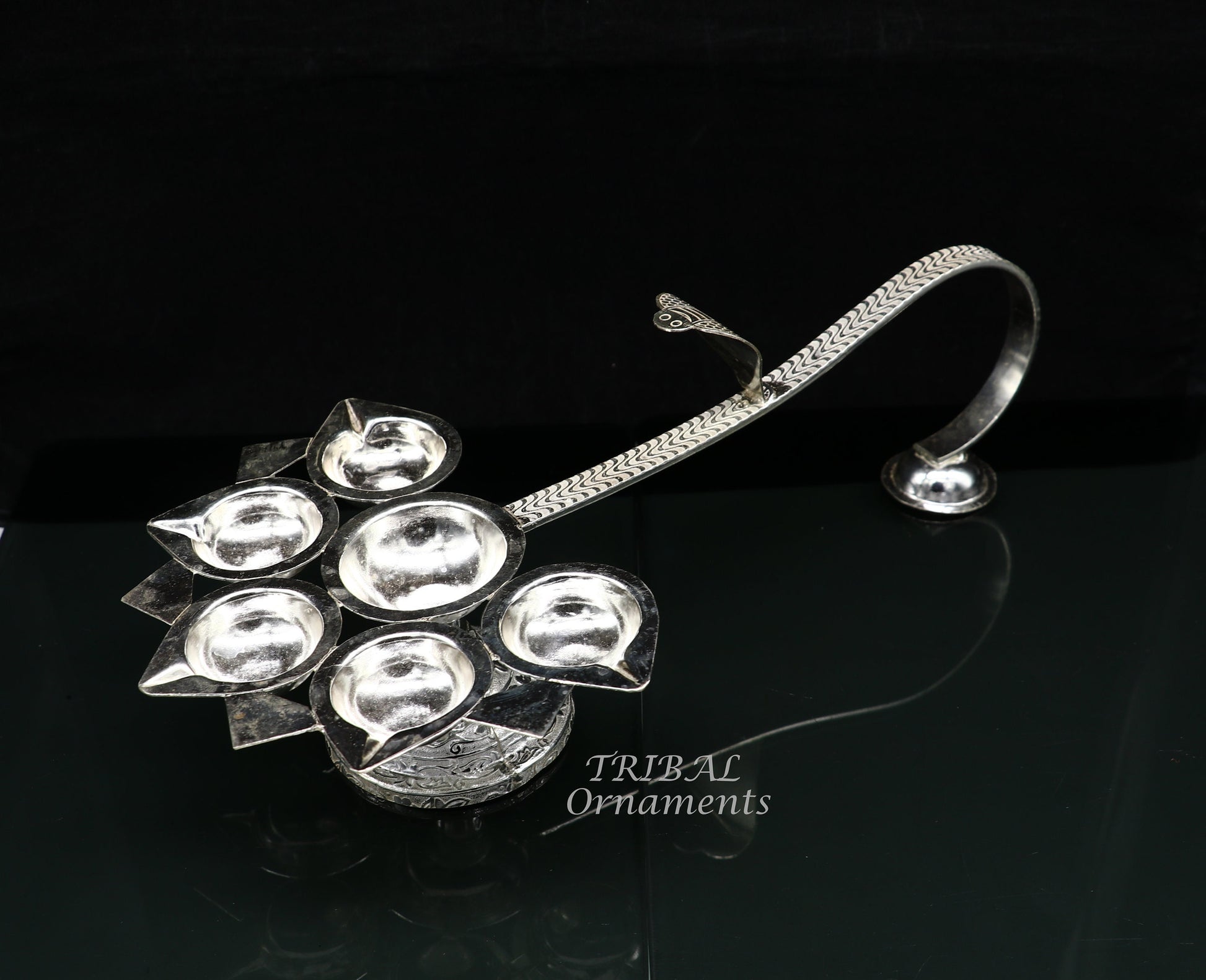 925 Sterling silver handmade amazing design 5 lamp arti, amazing handcrafting work home decor temple puja article figurine su857 - TRIBAL ORNAMENTS