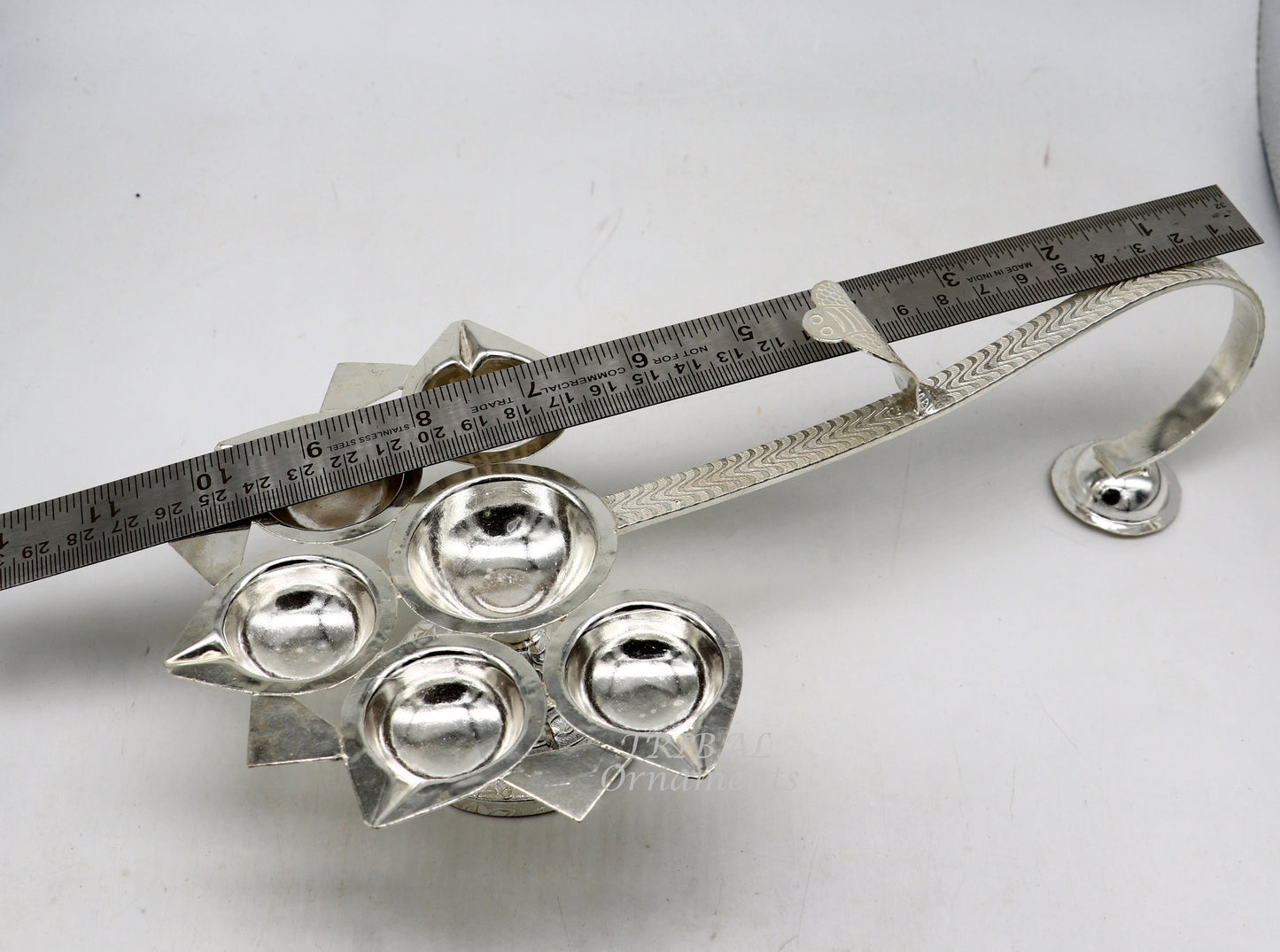 925 Sterling silver handmade amazing design 5 lamp arti, amazing handcrafting work home decor temple puja article figurine su857 - TRIBAL ORNAMENTS