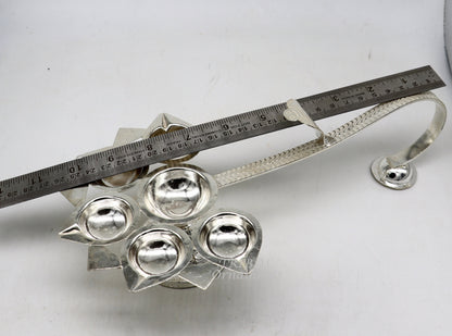 925 Sterling silver handmade amazing design 5 lamp arti, amazing handcrafting work home decor temple puja article figurine su857 - TRIBAL ORNAMENTS