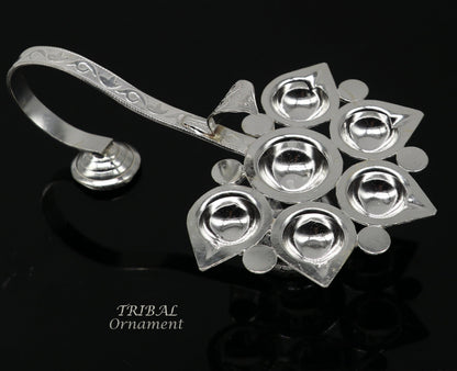925 Sterling silver handmade amazing design home temple art Aarti lamp, amazing 5 deepak 5 lamp arti temple art puja figurine su980 - TRIBAL ORNAMENTS
