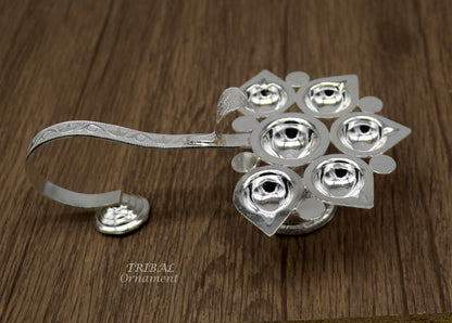 925 Sterling silver handmade amazing design home temple art Aarti lamp, amazing 5 deepak 5 lamp arti temple art puja figurine su980 - TRIBAL ORNAMENTS