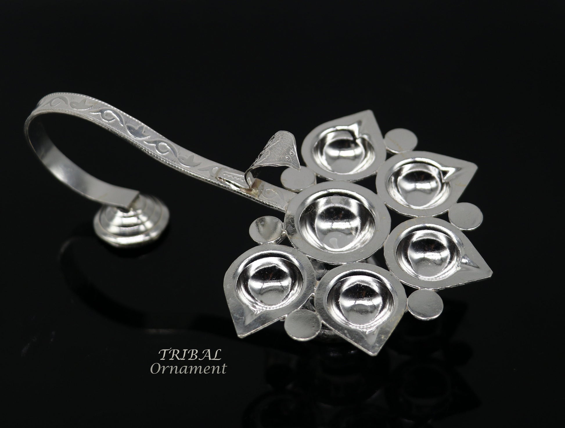 925 Sterling silver handmade amazing design home temple art Aarti lamp, amazing 5 deepak 5 lamp arti temple art puja figurine su980 - TRIBAL ORNAMENTS